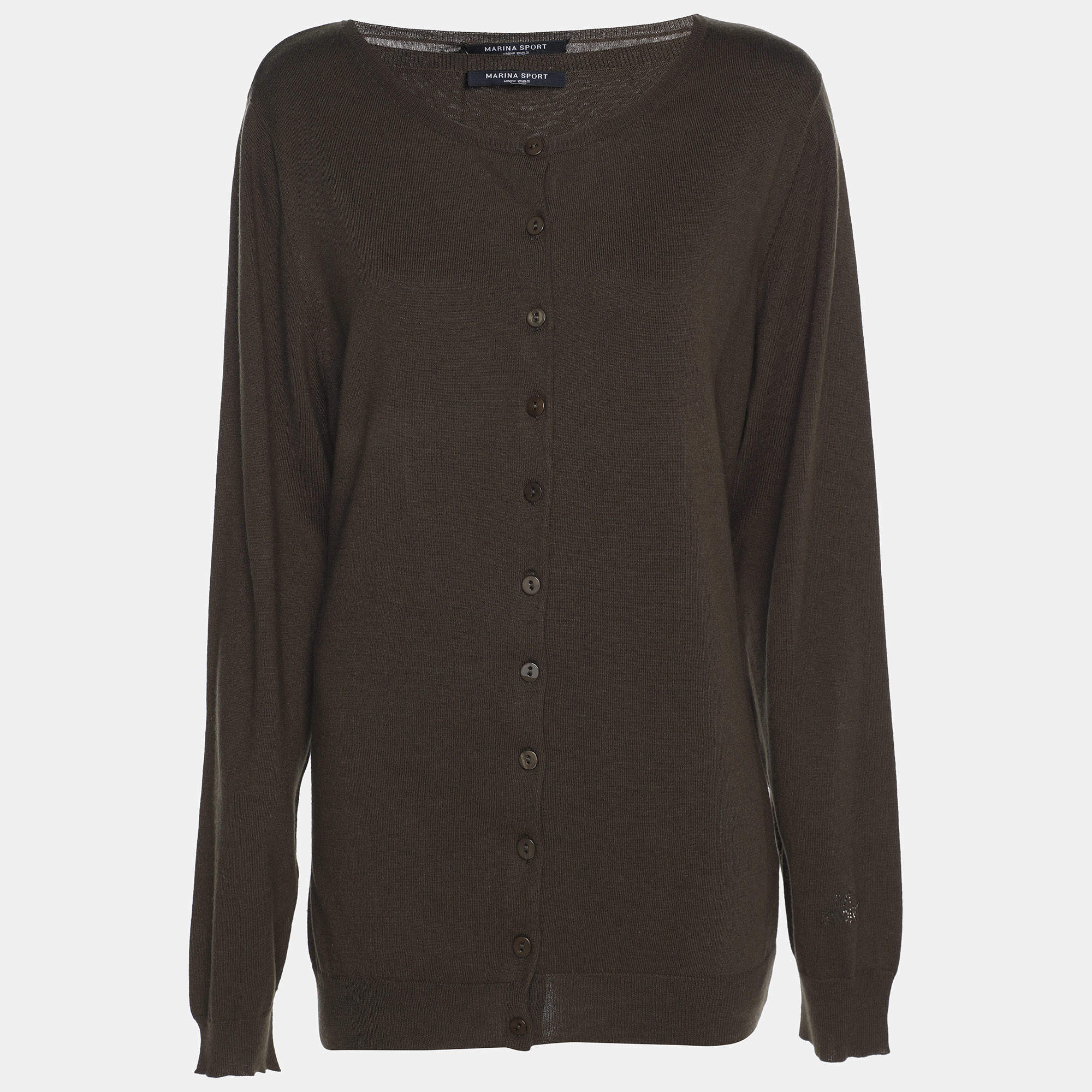 مملوكة مسبقًا Marina Sport by Marina Rinaldi Olive Green Knit Button Front Sweater L