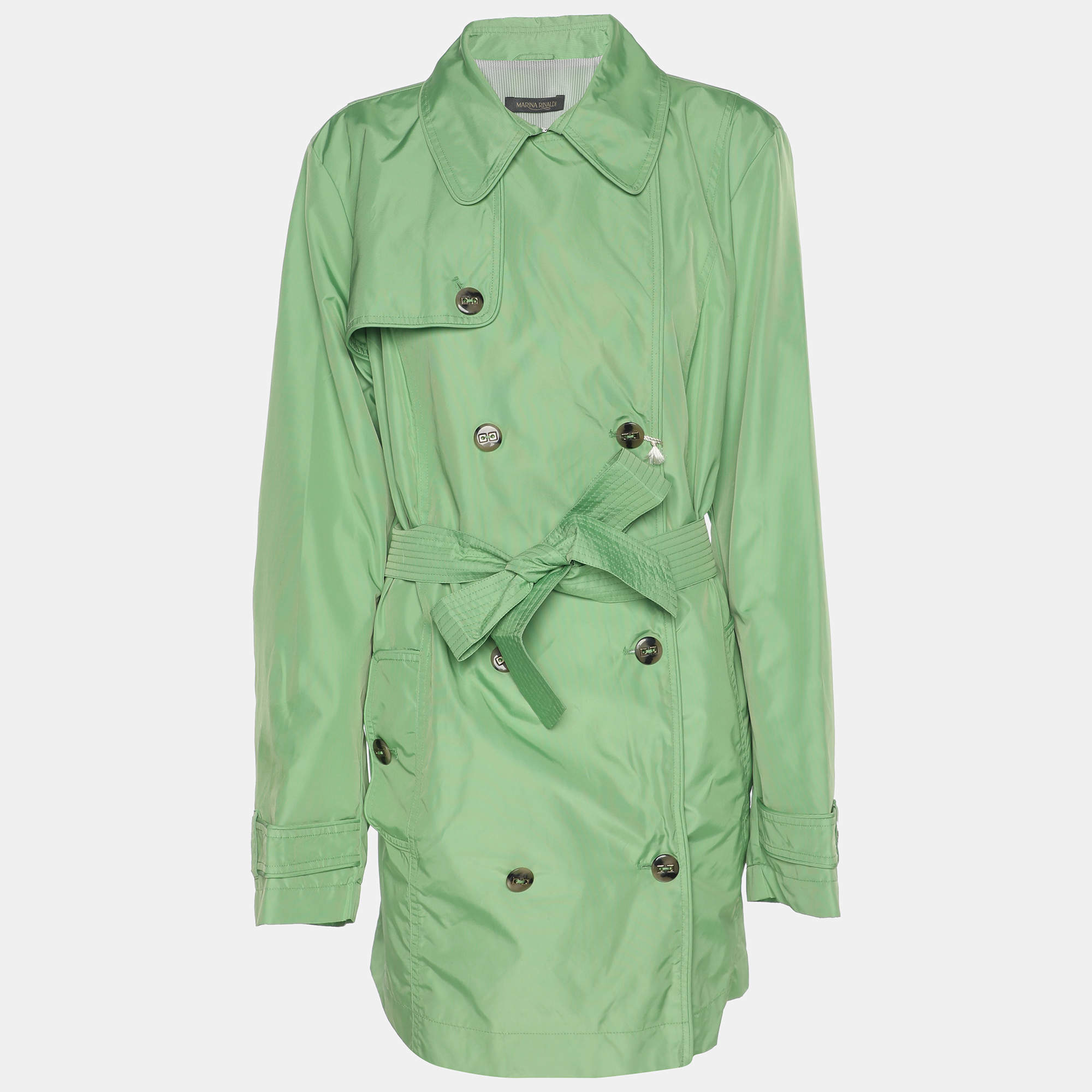 Pre Owned Marina Rinaldi Green Nylon Belted Jacket L