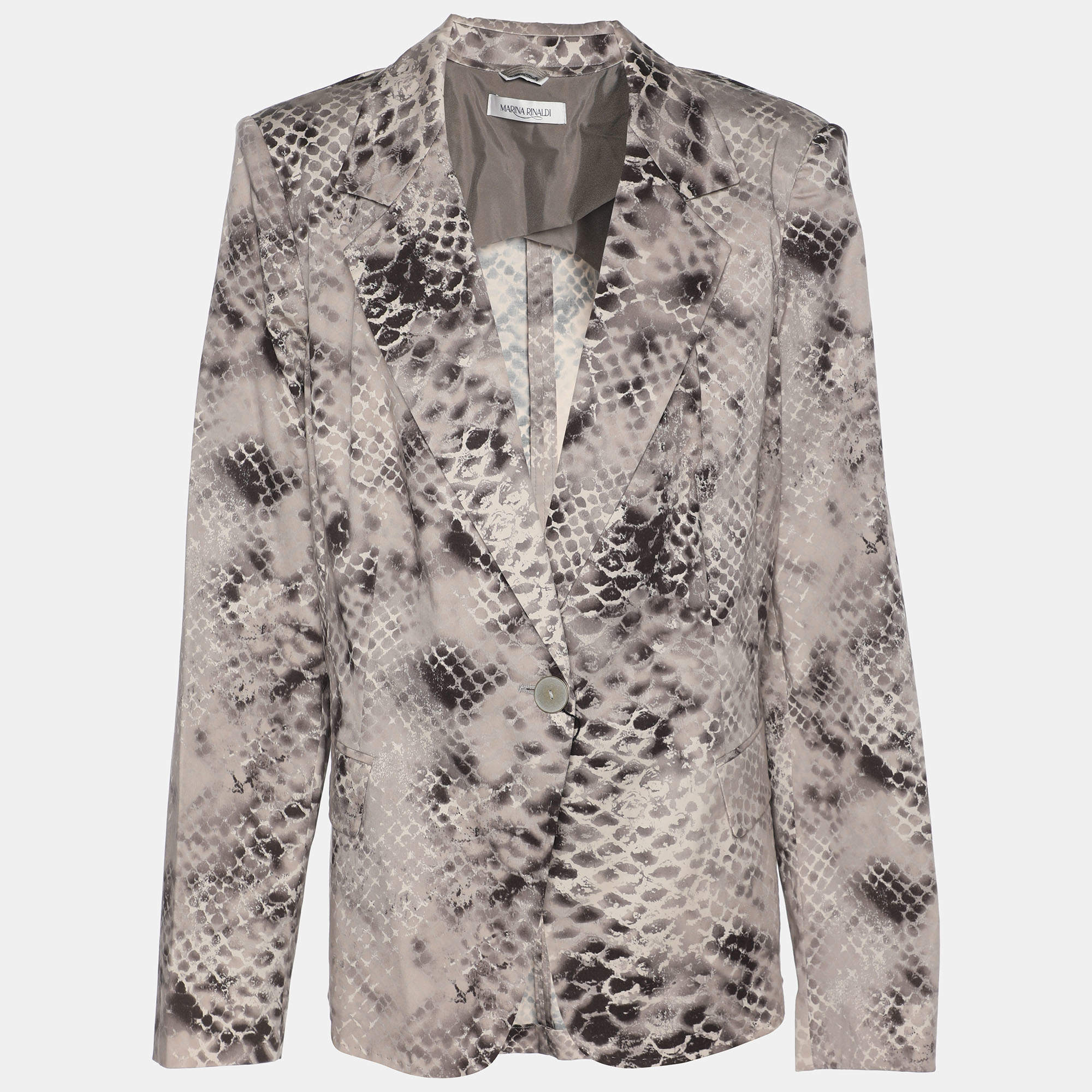 Pre Owned Marina Rinaldi Brown Printed Cotton Single Breasted Blazer L