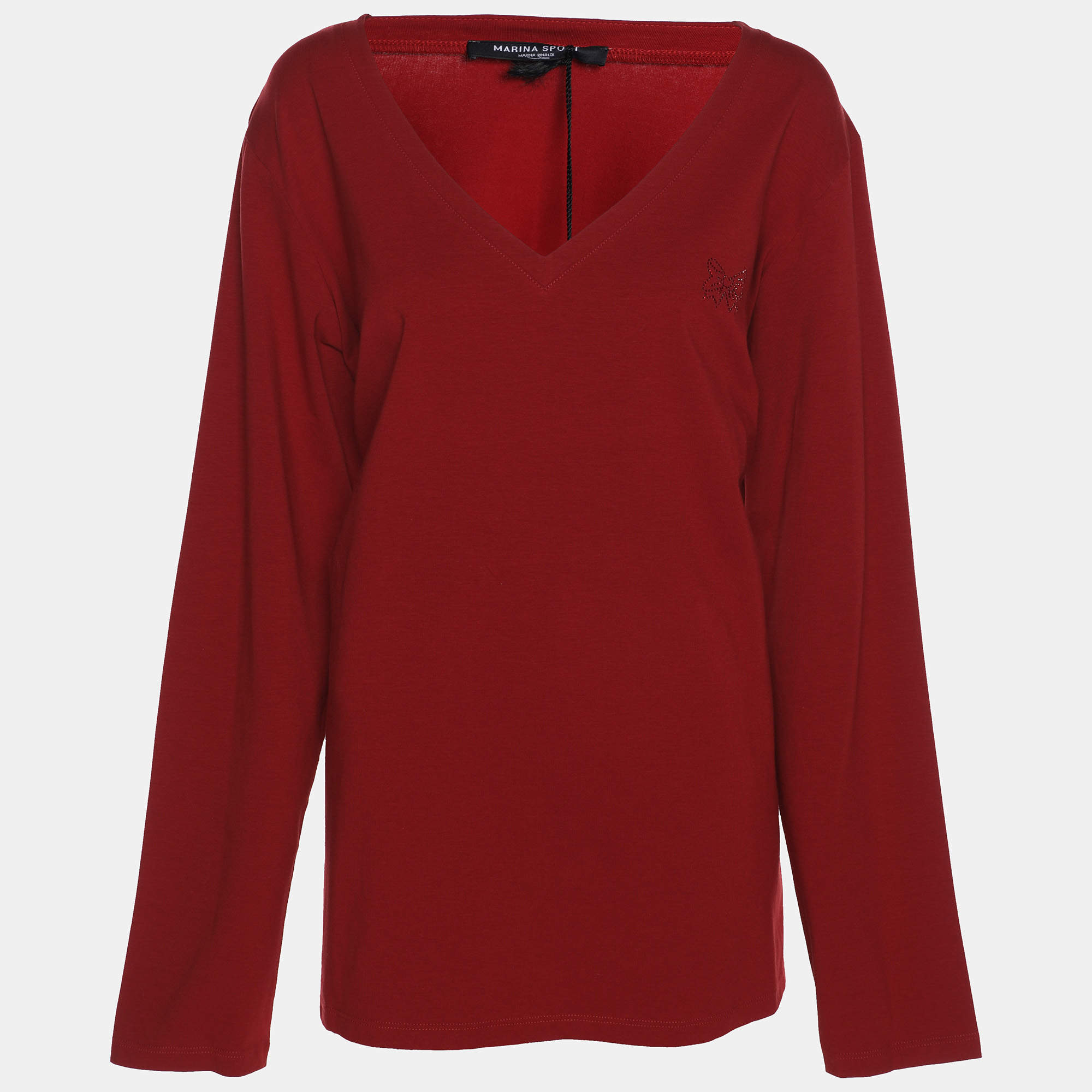 مملوكة مسبقًا Marina Sport by Marina Rinaldi Dark Red Jersey V Neck Sweater L