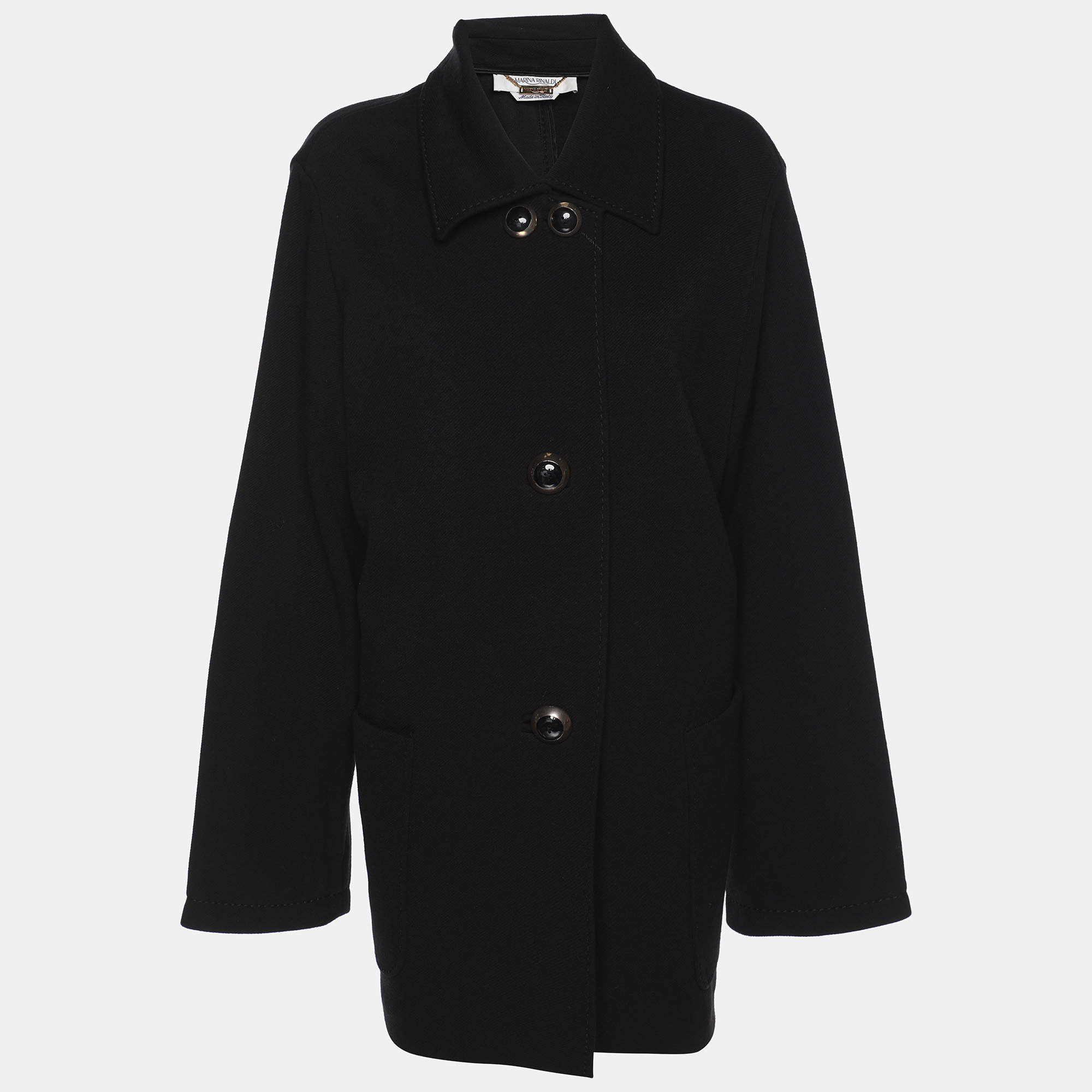 Pre Owned Marina Rinaldi Black Jersey Single Breasted Jacket M