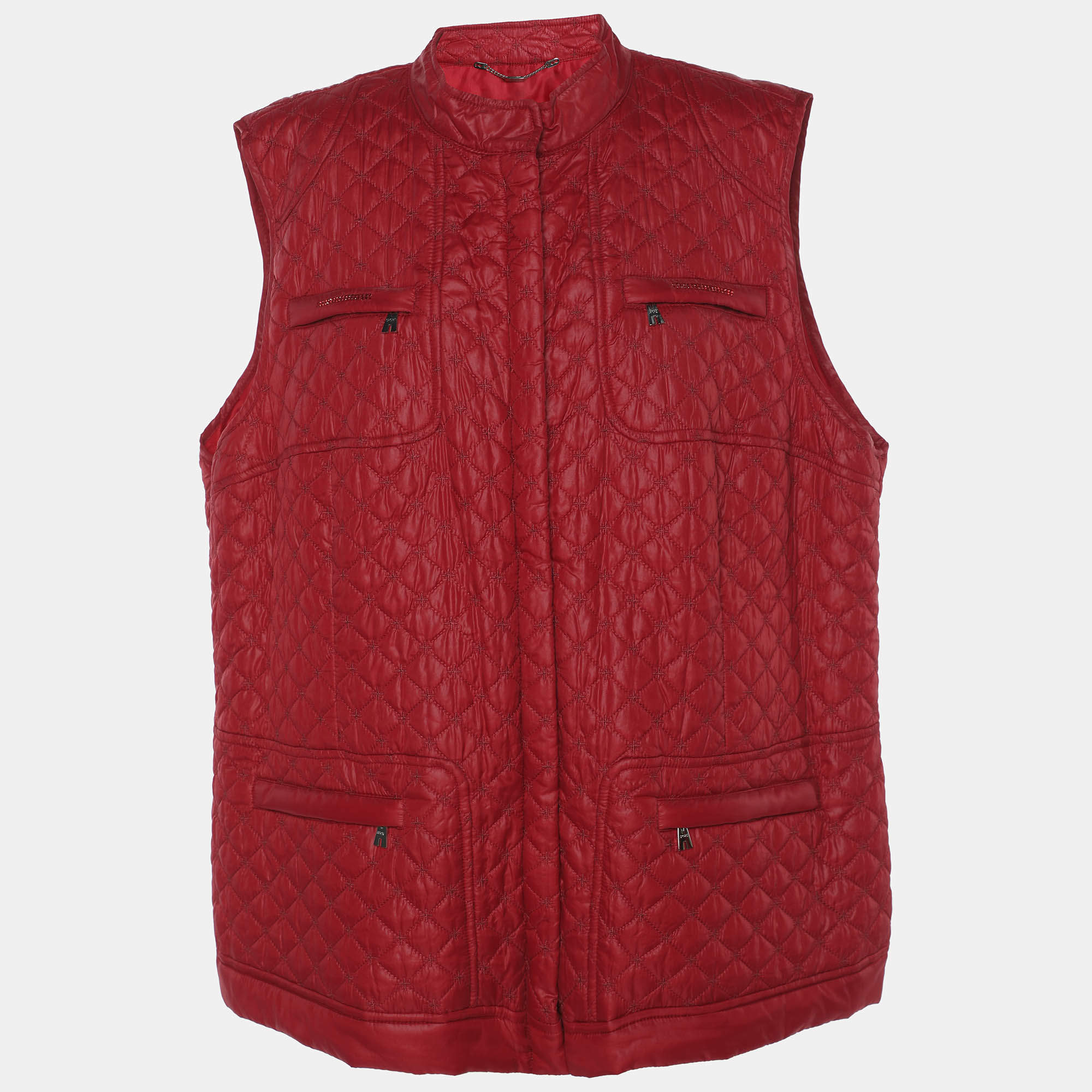 Pre Owned Marina Sport by Marina Rinaldi Red Quilted Nylon Light Vest Jacket L