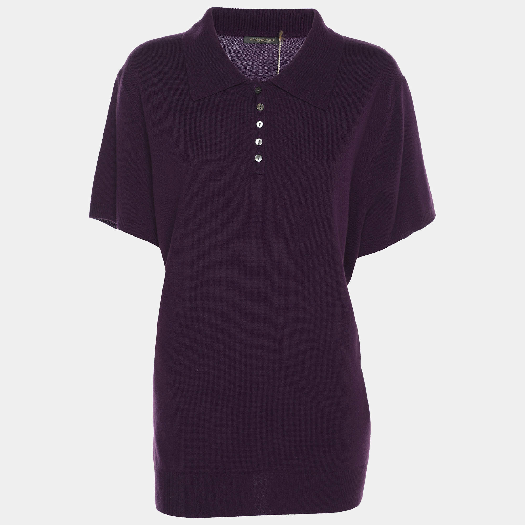 Pre Owned Marina Rinaldi Purple Stretch Knit Short Sleeve Sweatshirt L