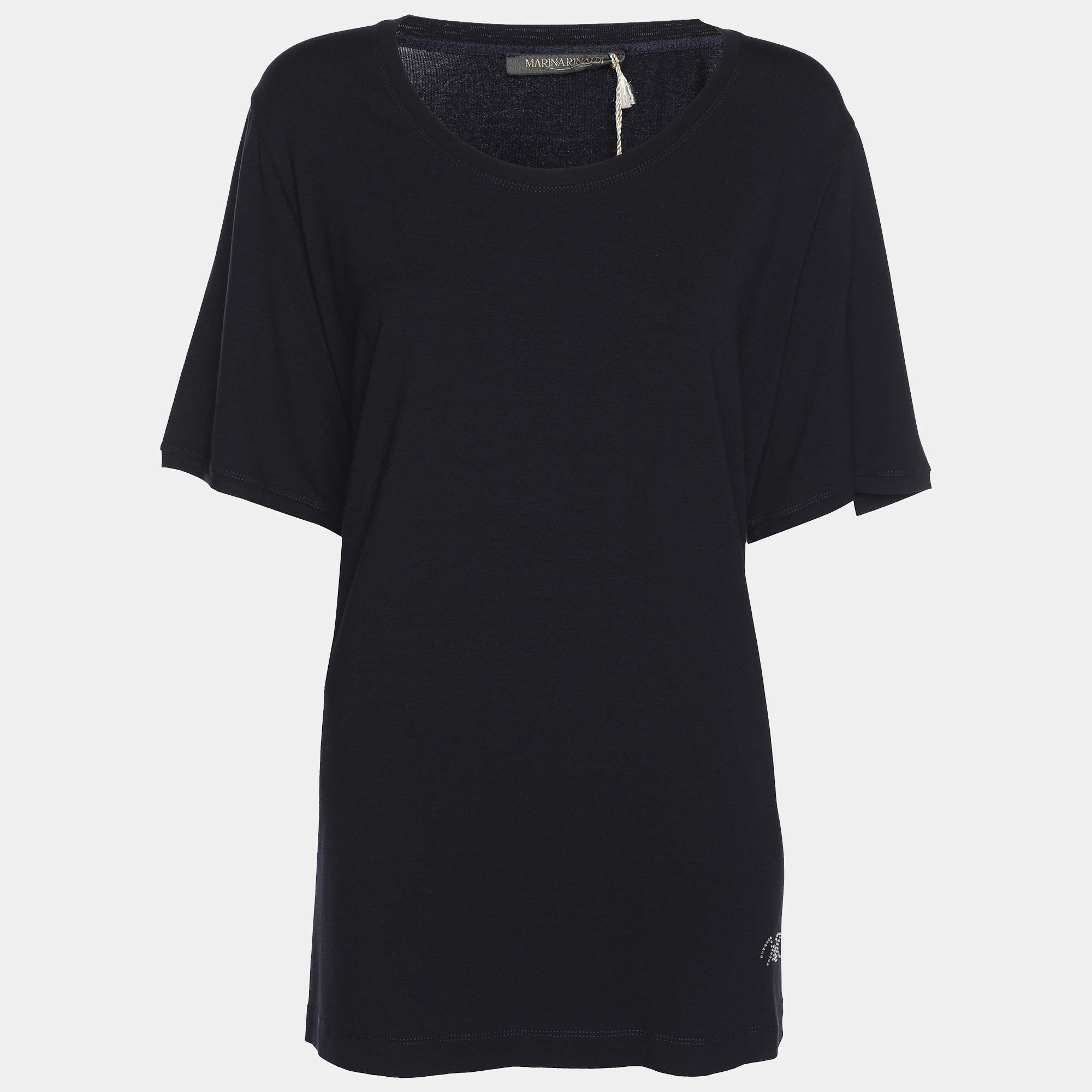 Pre Owned Marina Rinaldi Navy Blue Jersey T-Shirt L