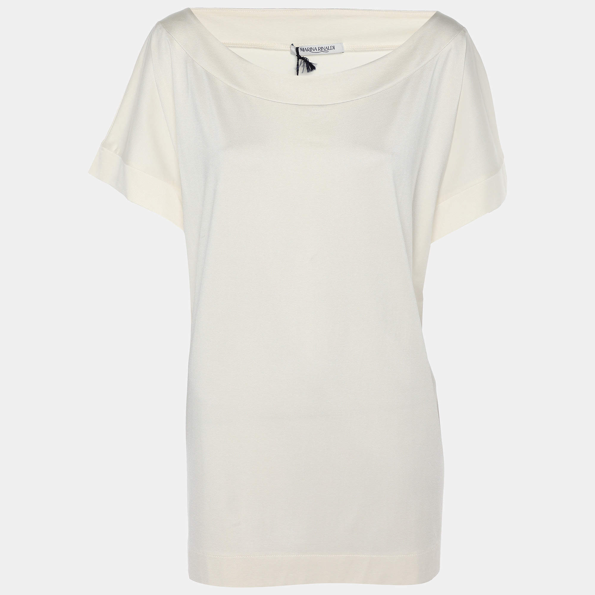 مملوكة مسبقًا بلوزة مارينا رينالدي بياقة دائرية وأكمام قصيرة من قماش الجيرسي باللون الكريمي مقاس كبير
