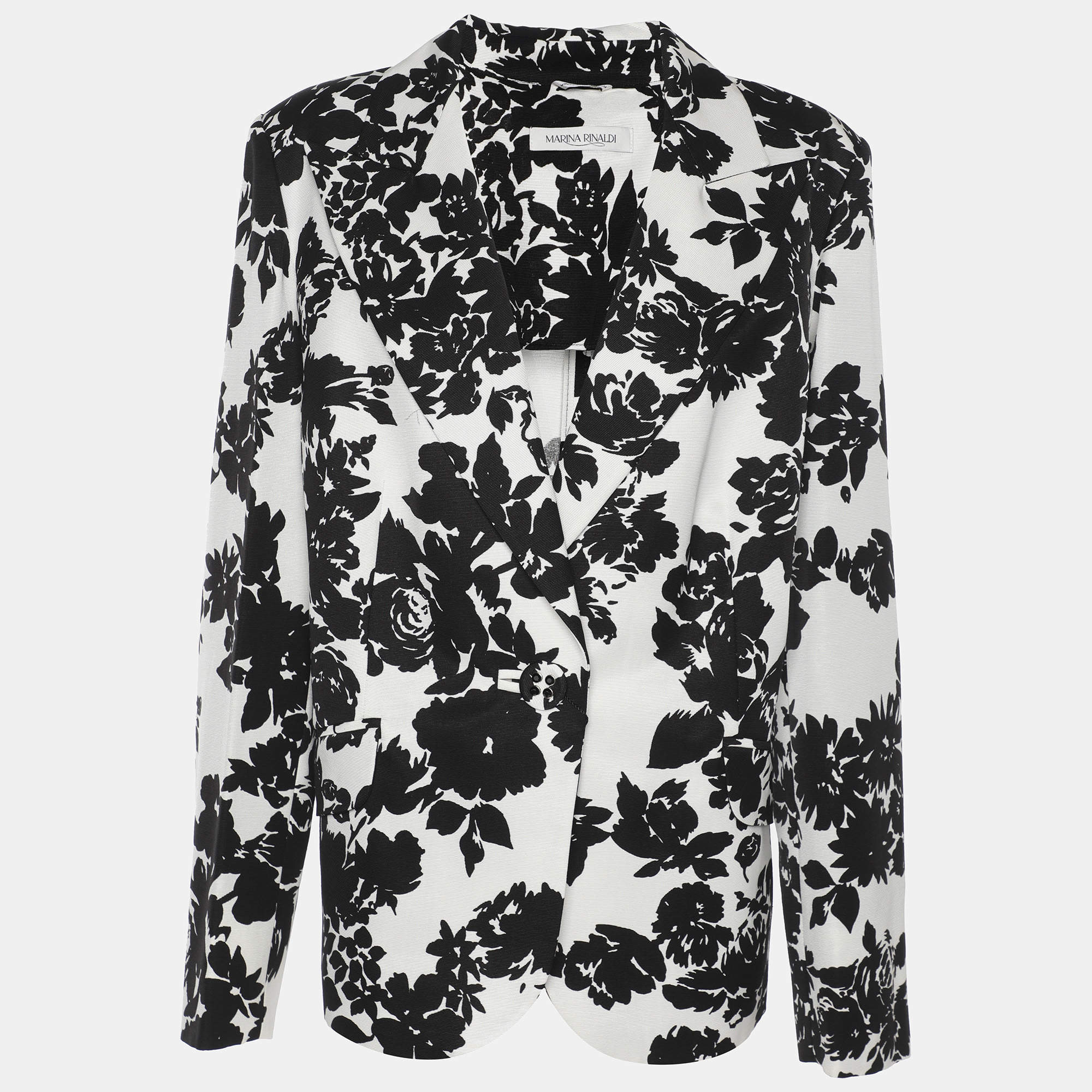 مملوكة مسبقًا Marina Rinaldi Black/White Ottoman Print Single Breasted Blazer L