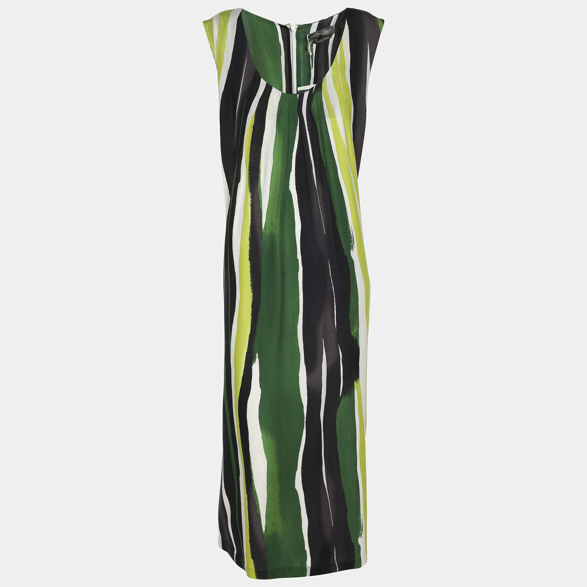 مملوكة مسبقًا Marina Rinaldi Multicolor Striped Silk Sleeveless Dress L