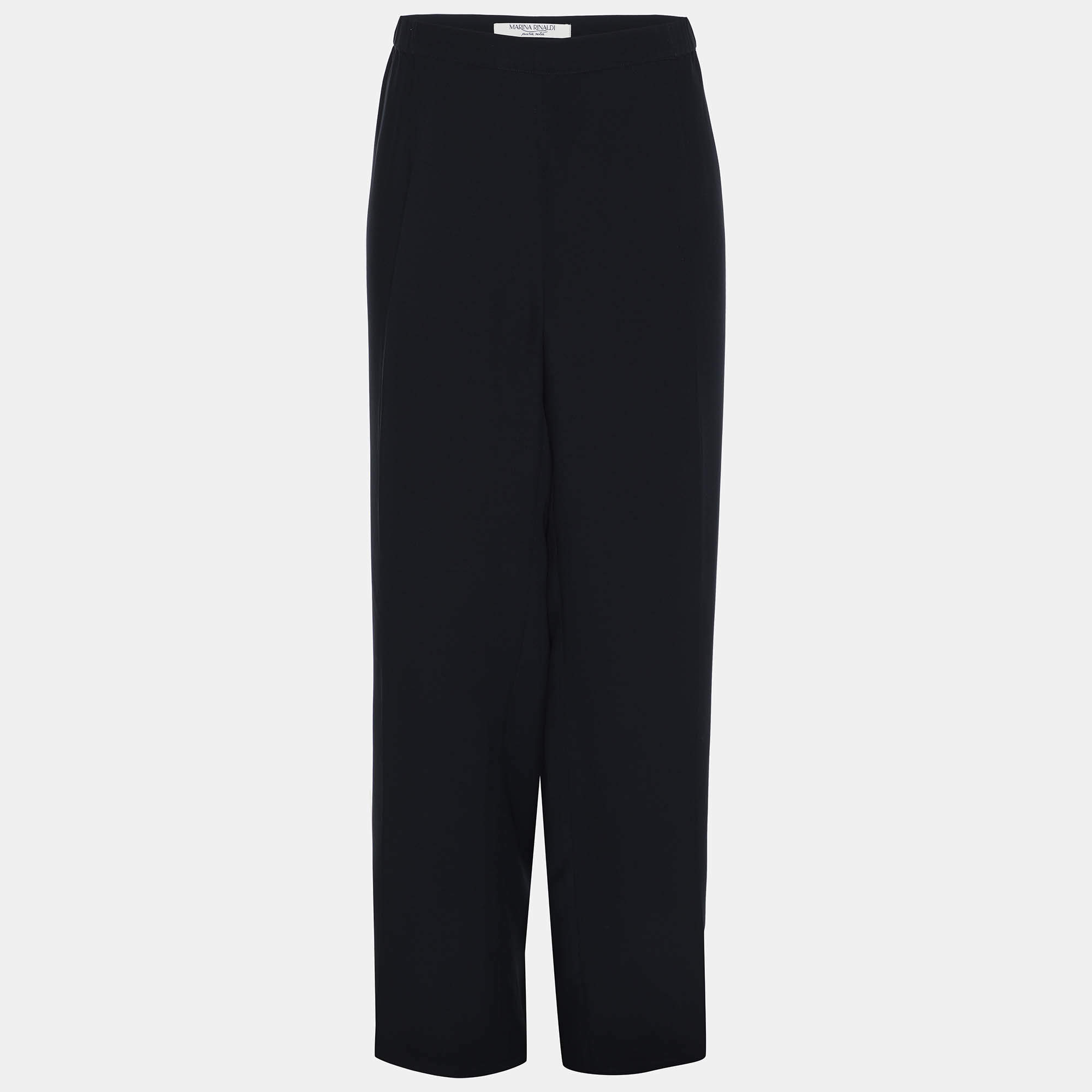 Pre Owned Marina Rinaldi Navy Blue Silk Trousers L