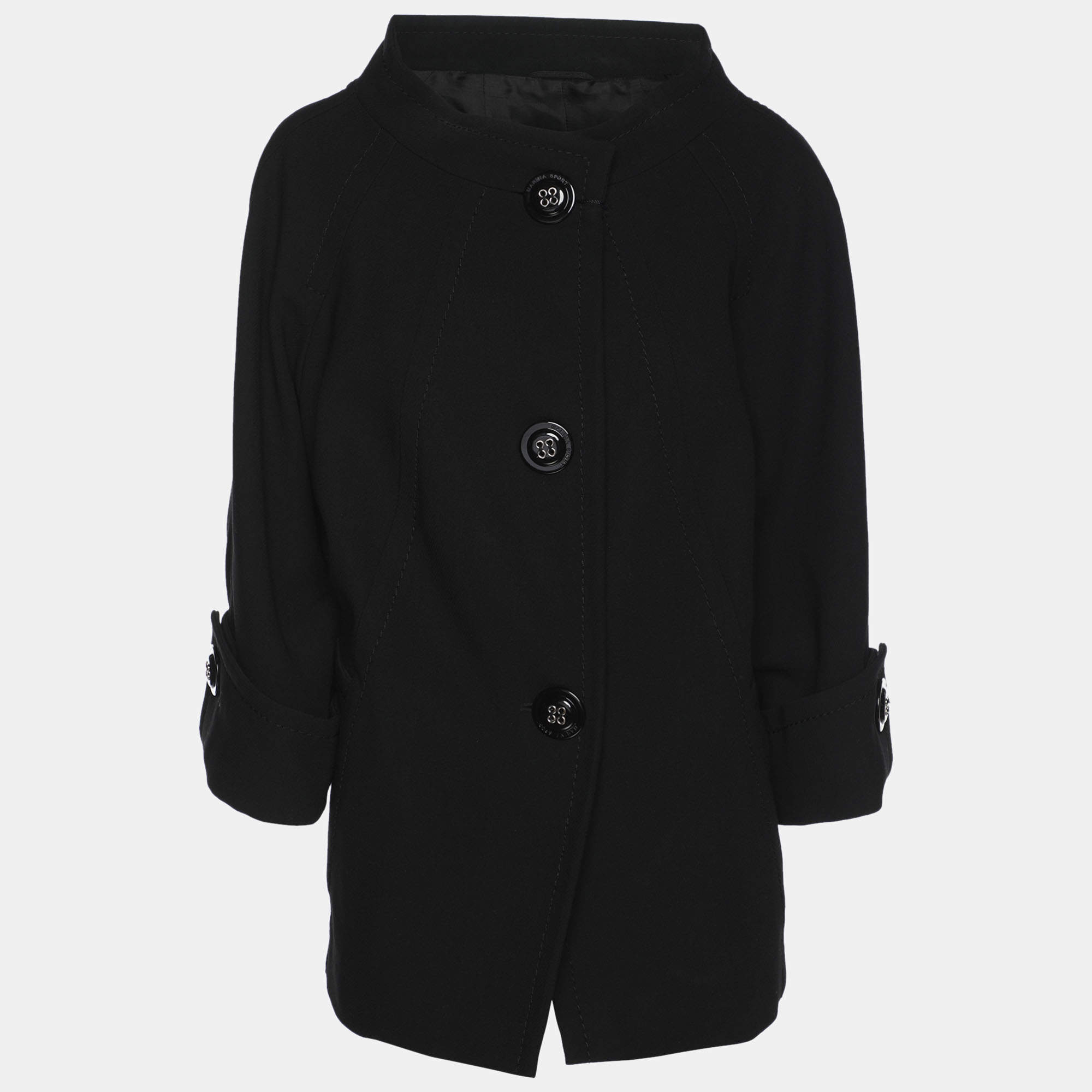 Pre Owned Marina Sport by Marina Rinaldi Black Fleece Wool Blazer L