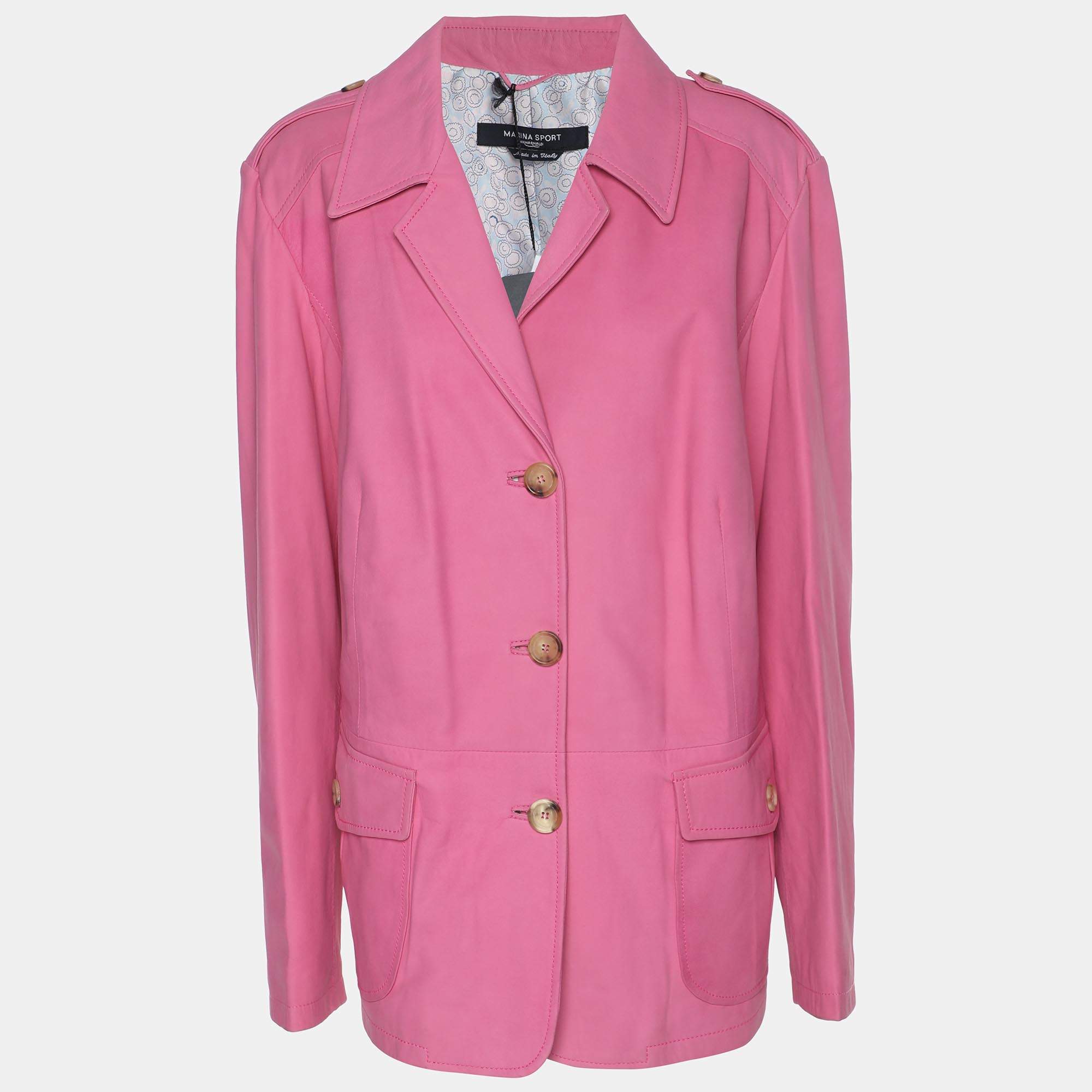 Pre Owned Marina Sport by Marina Rinaldi Pink Leather Breasted Blazer L