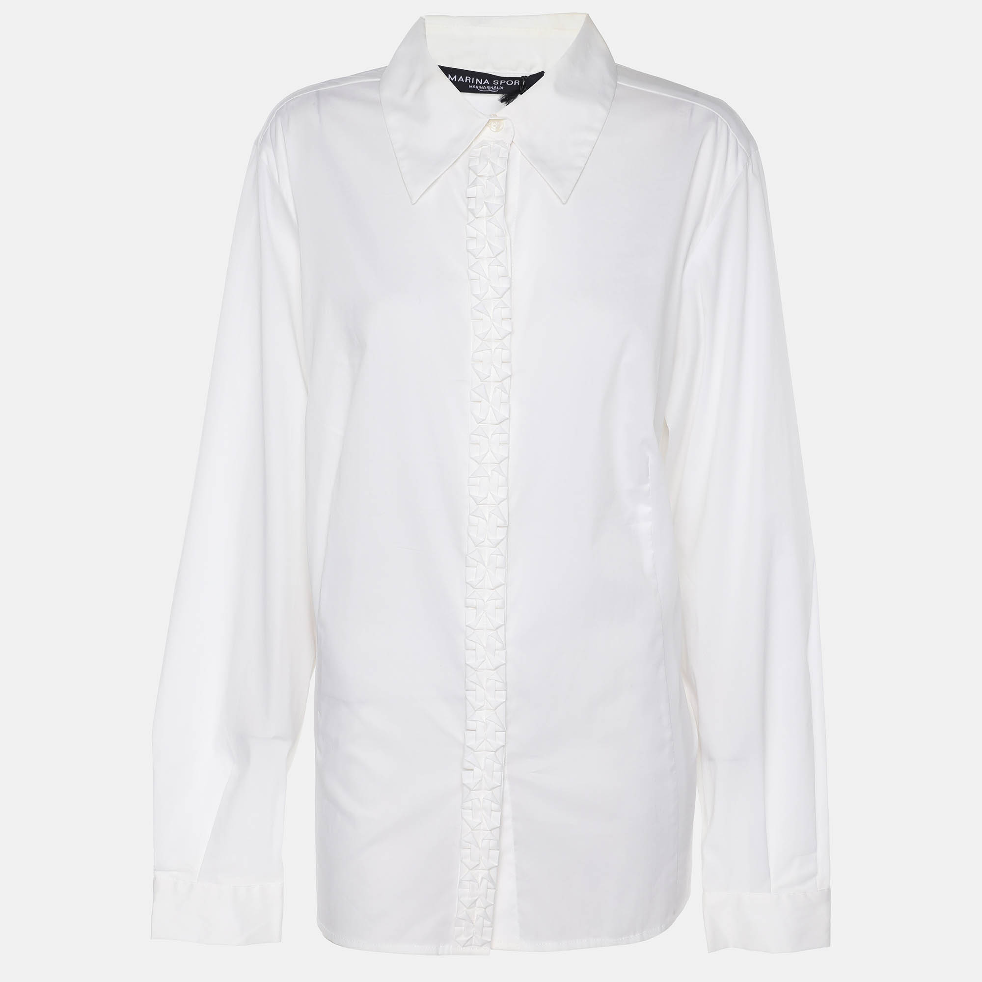 مملوكة مسبقًا قميص بأكمام طويلة مارينا سبورت من مارينا رينالدي بقطن مخلوط بتفاصيل أوريغامي أبيض مقاس كبير