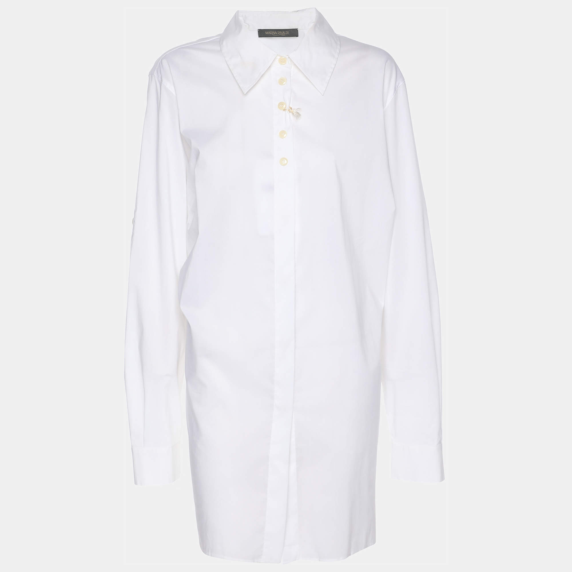 مملوكة مسبقًا Marina Rinaldi White Cotton Button Front Long Shirt L