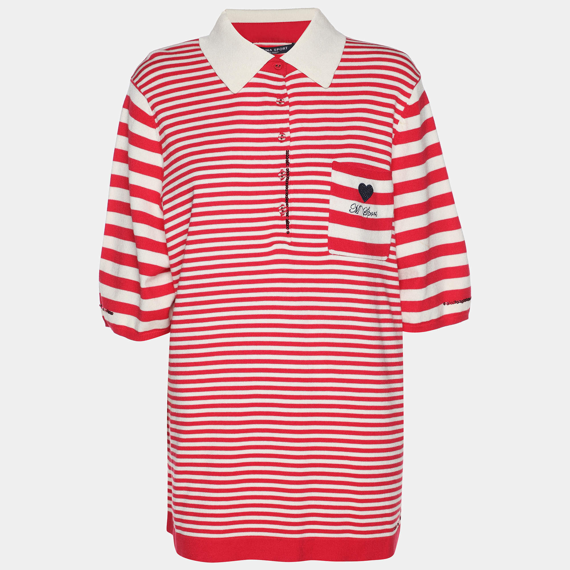 Pre Owned Marina Sport by Marina Rinaldi Red/White Striped Knit Polo T-Shirt XL