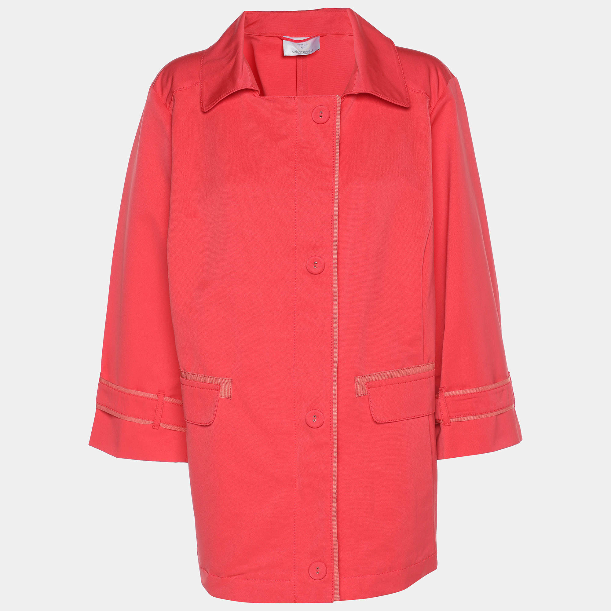 Pre Owned Voyage by Marina Rinaldi Coral Red Gabardine Rain Coat L