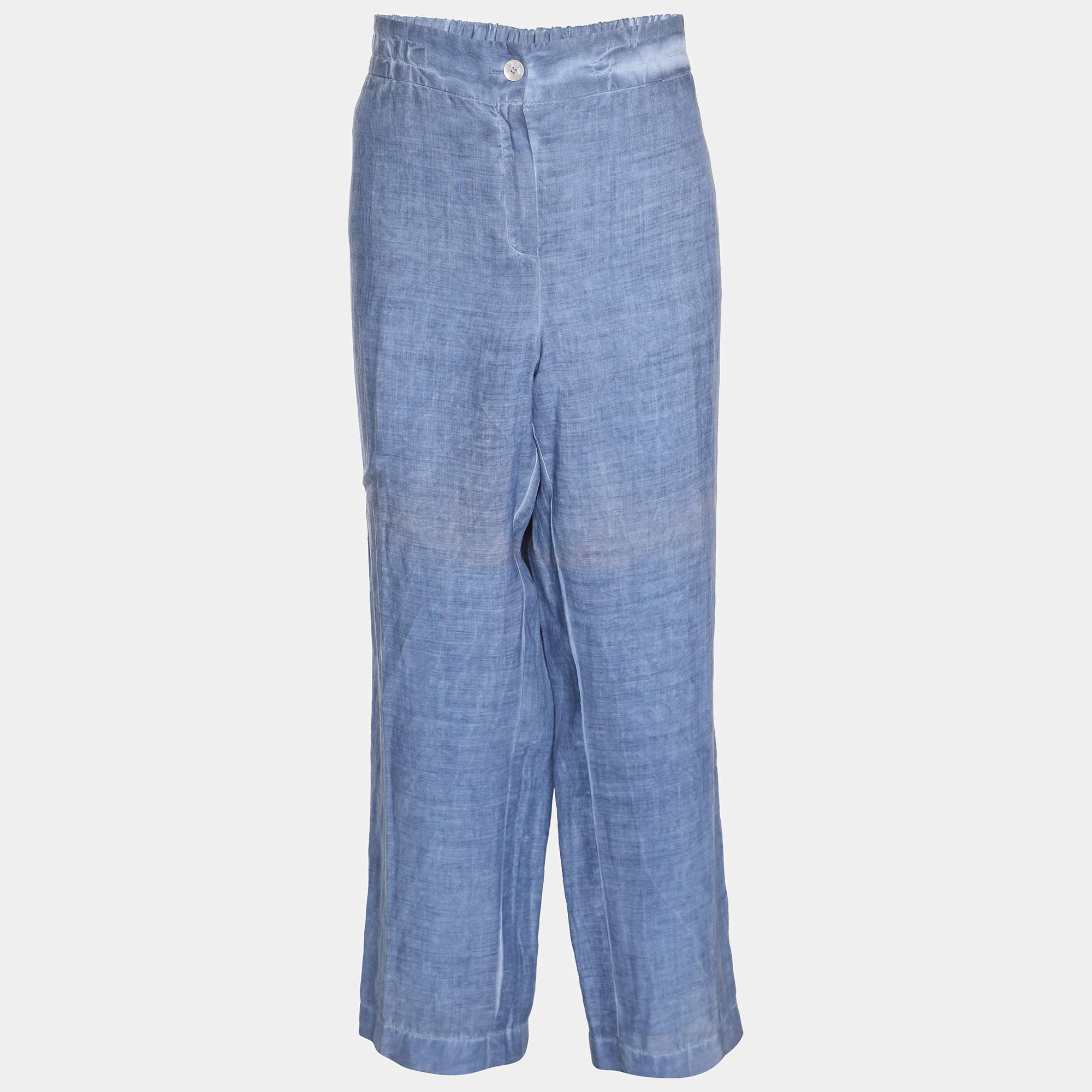 Pre Owned Voyage by Marina Rinaldi Blue Linen Trousers L