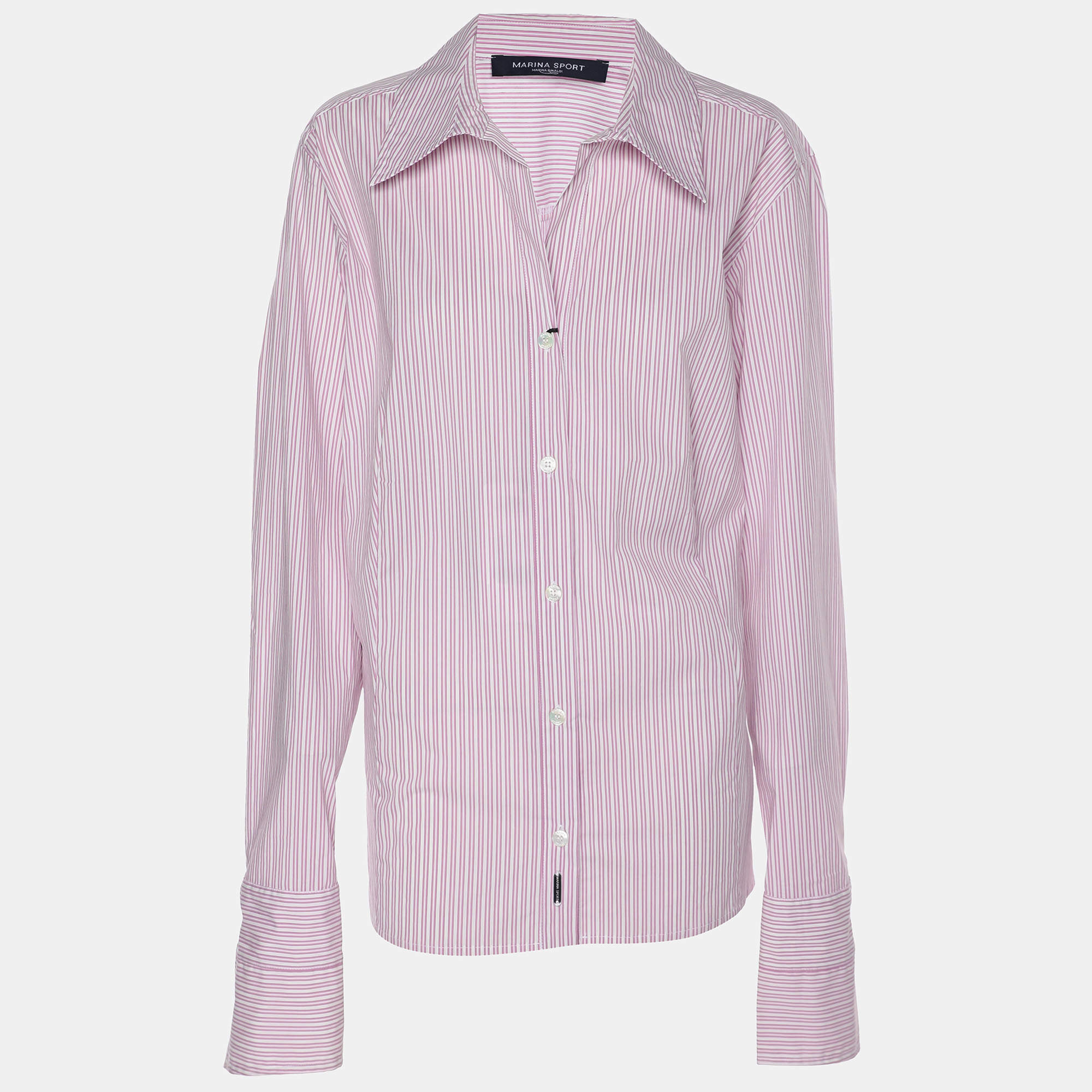 Pre Owned Marina Sport by Marina Rinaldi Pink/White Stipe Long Sleeve Shirt L
