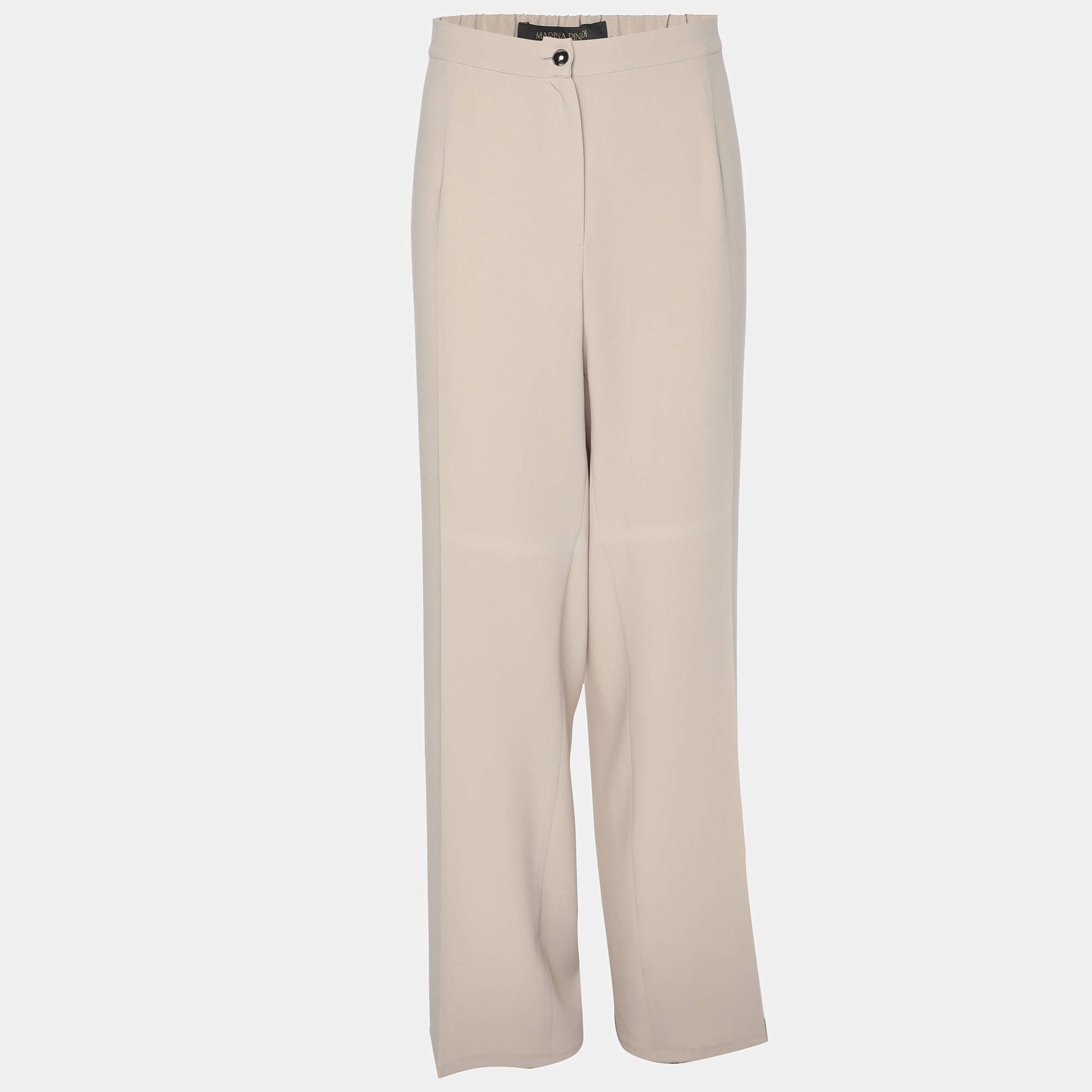 Pre Owned Marina Rinaldi Beige Crepe Trousers L
