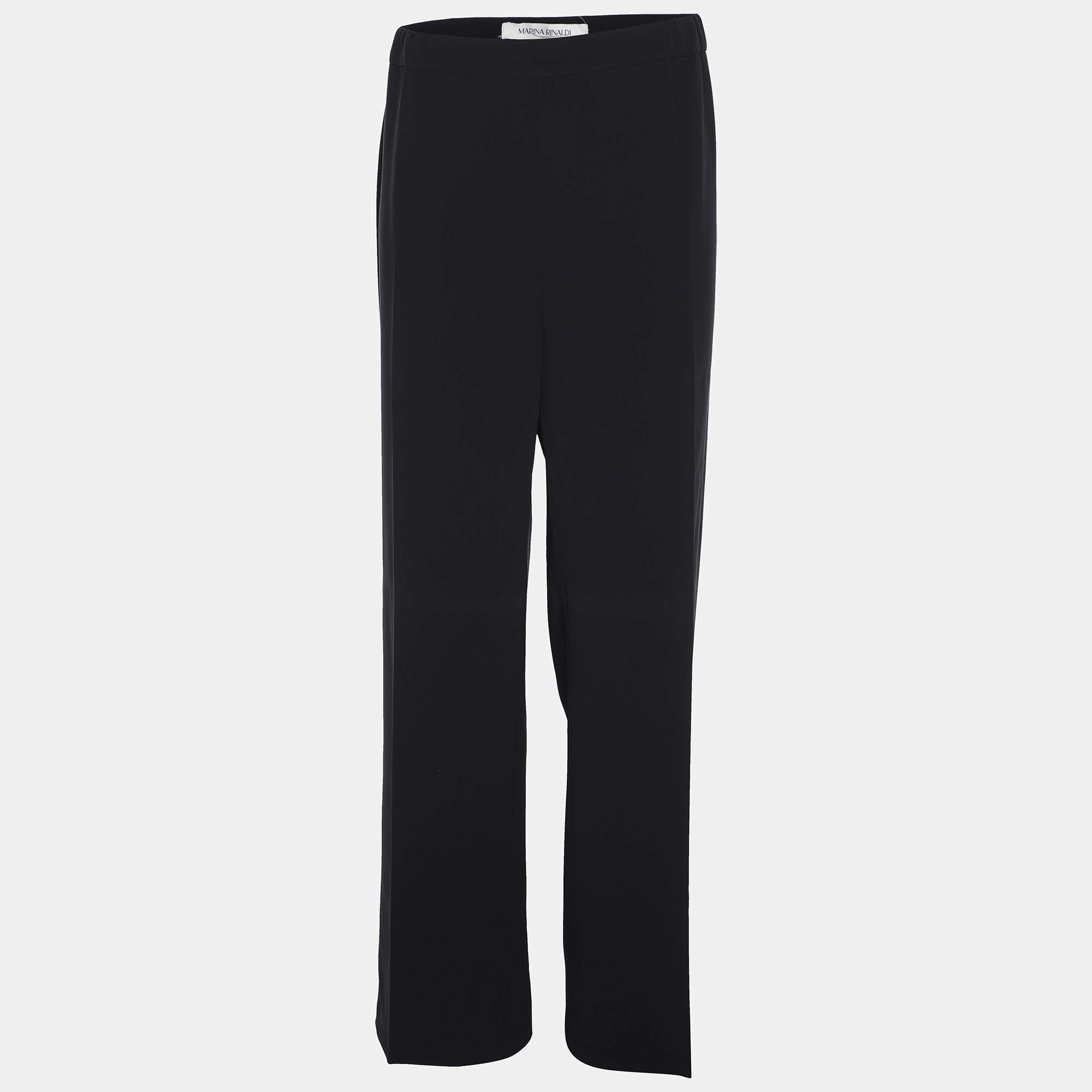 Pre Owned Marina Rinaldi Navy Blue Crepe Trousers L