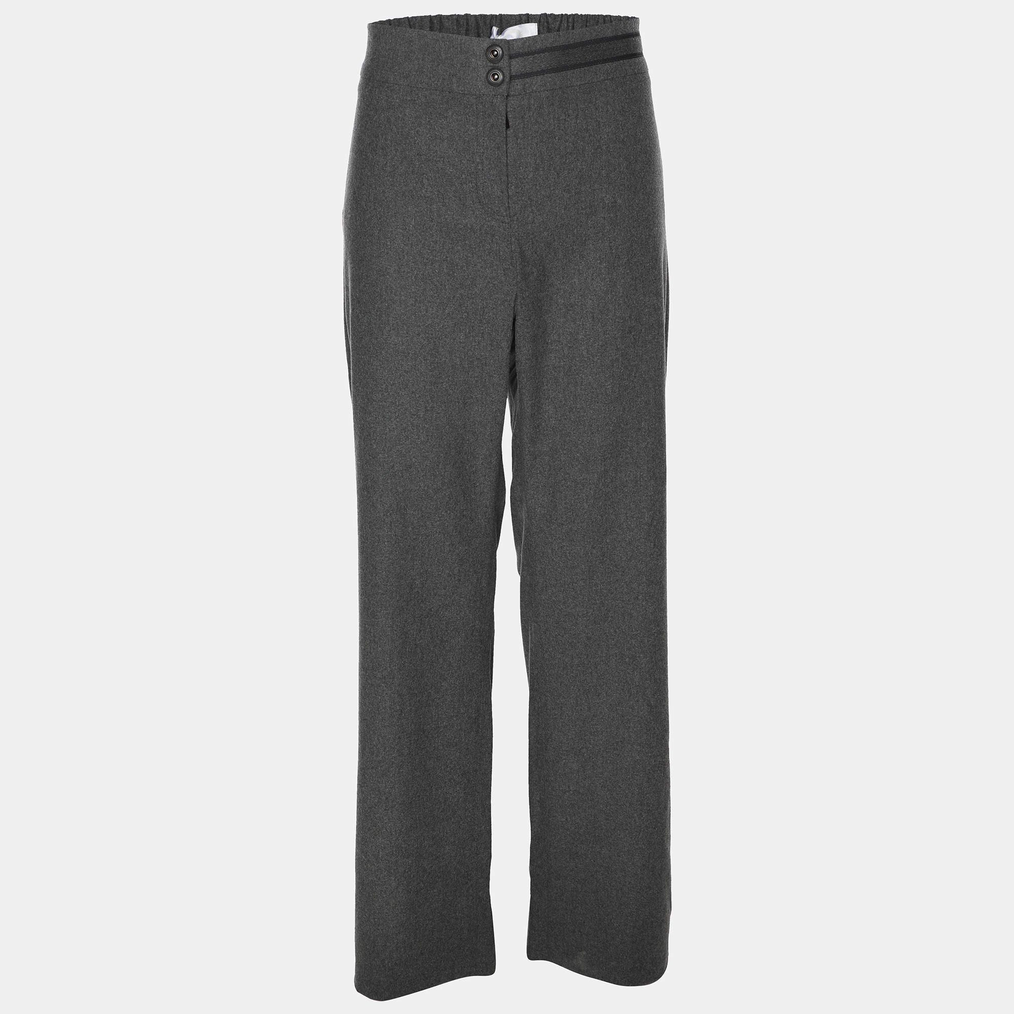 Pre Owned Voyage by Marina Rinaldi Grey Wool Blend Trousers L