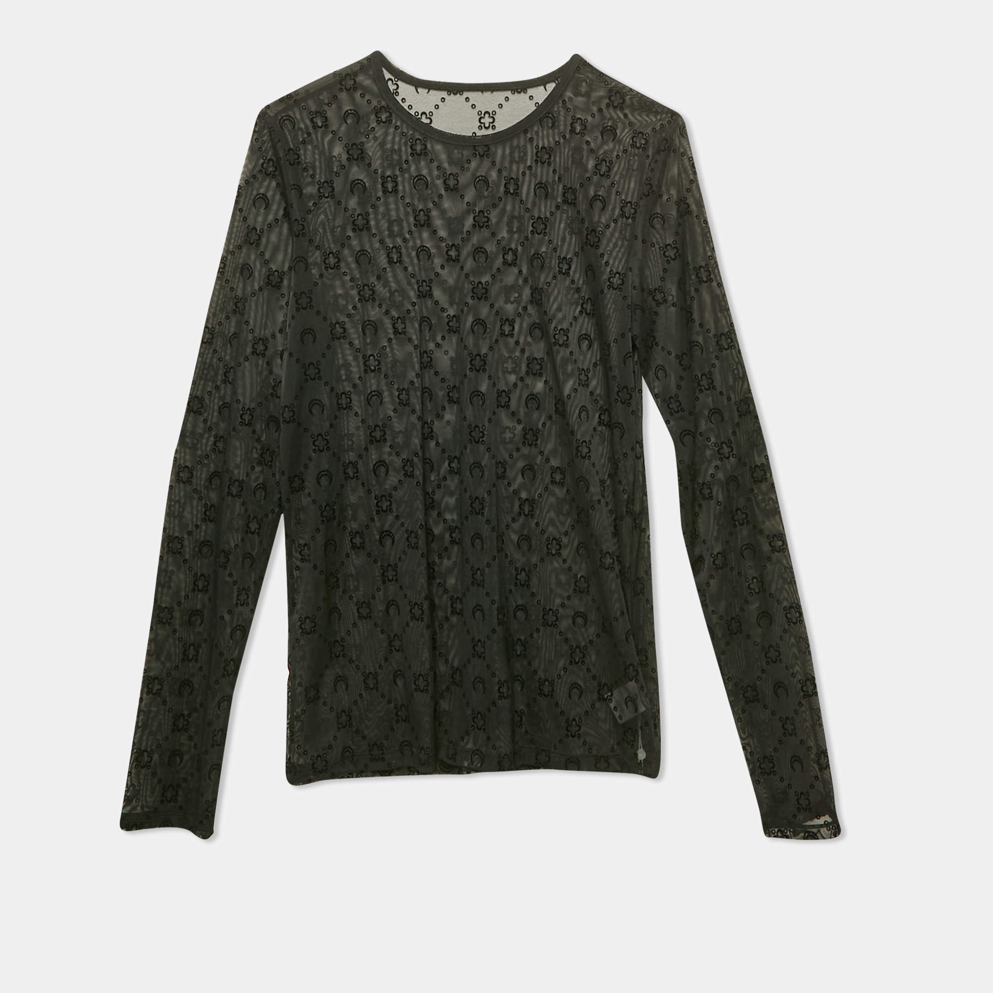 Marine Serre Black Flock Print Mesh Long Sleeve Top M