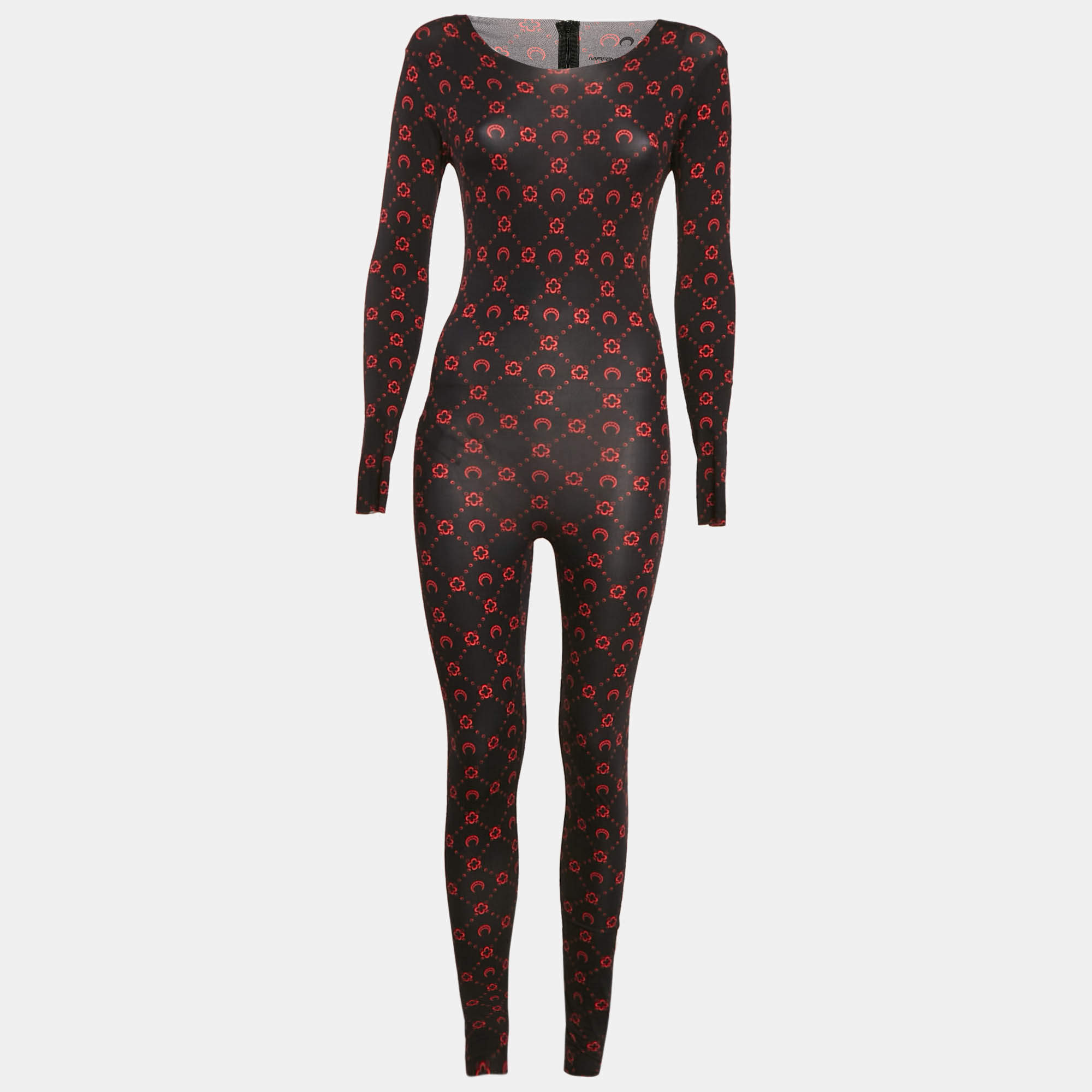 Marine Serre Black Printed Jersey Long Sleeve Jumpsuit M