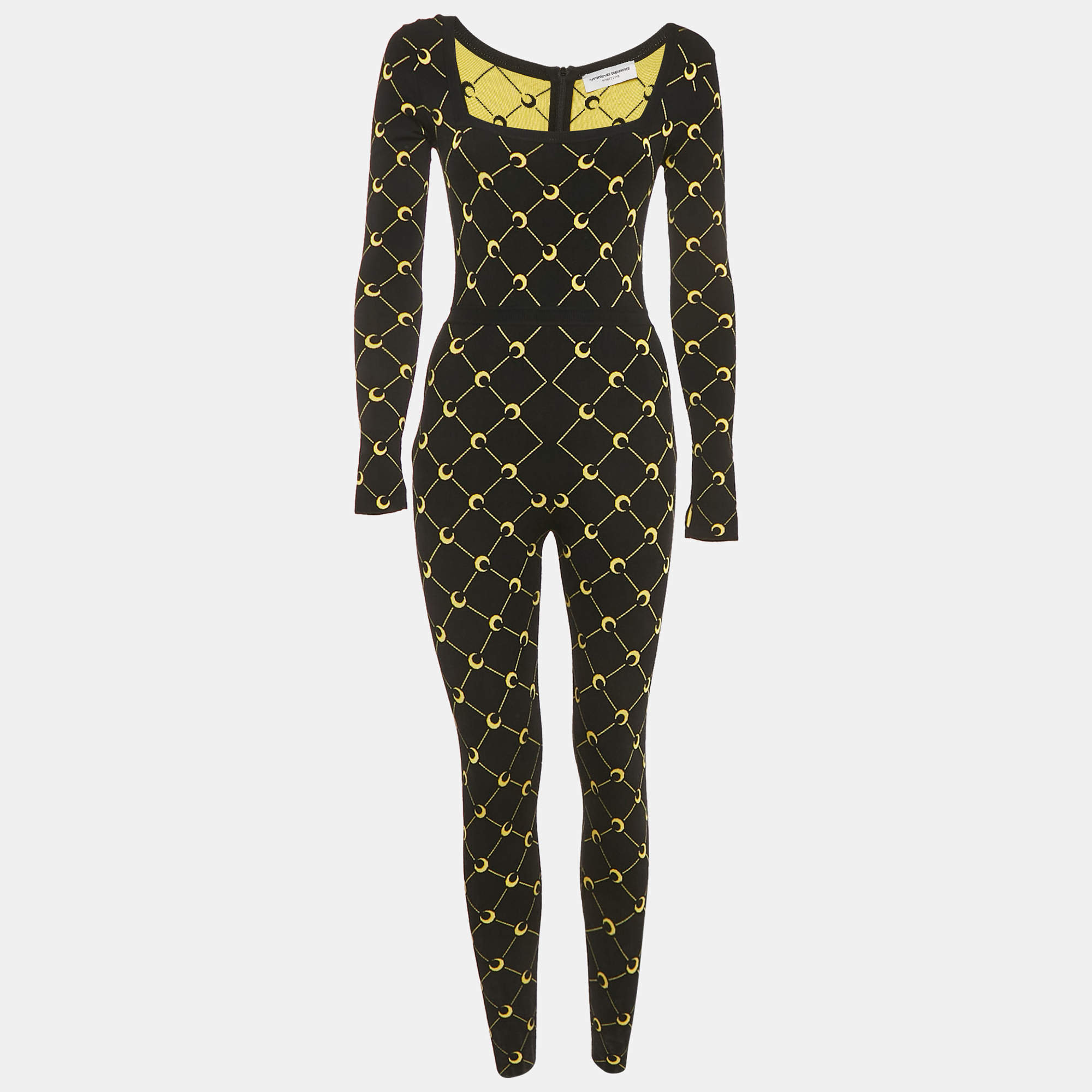 Pre Owned Marine Serre White Line Black Monogram Jacquard Stretch Knit Jumpsuit S