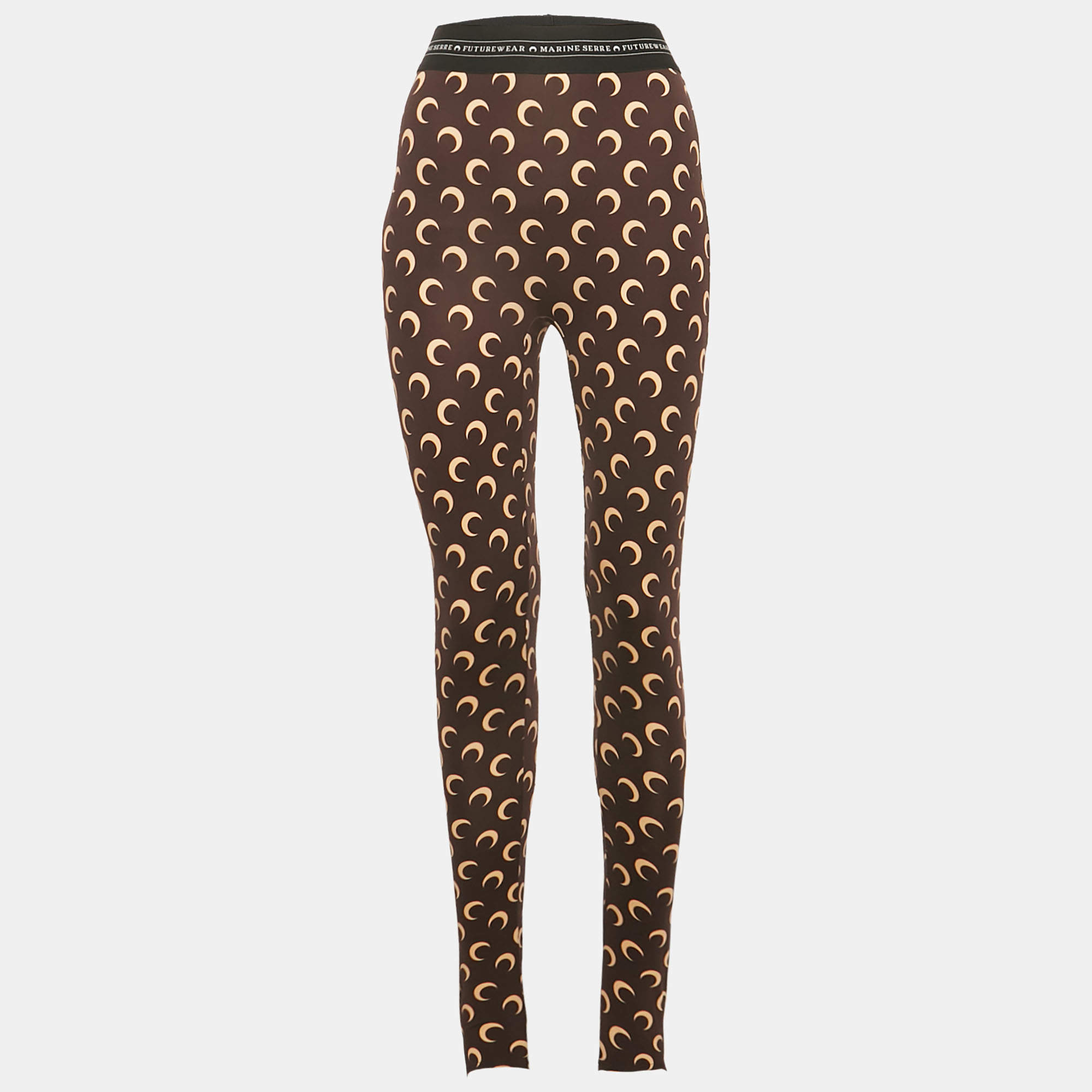 Pre Owned Marine Serre Brown Moon Print Jersey Stirrup Leggings S