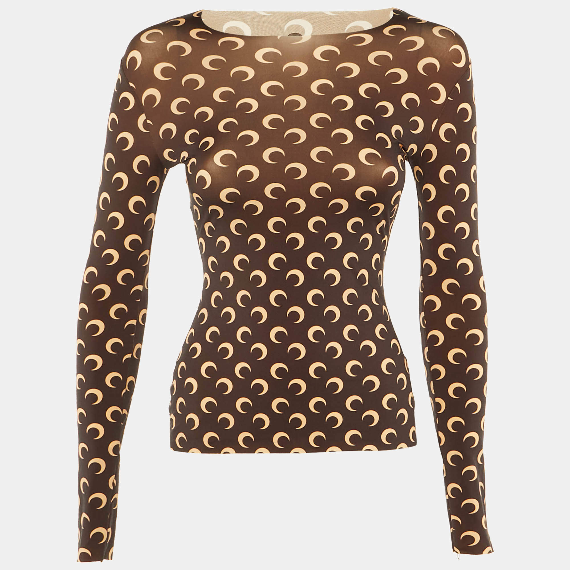 Pre Owned Marine Serre Brown All Over Moon Jersey Fitted Top S