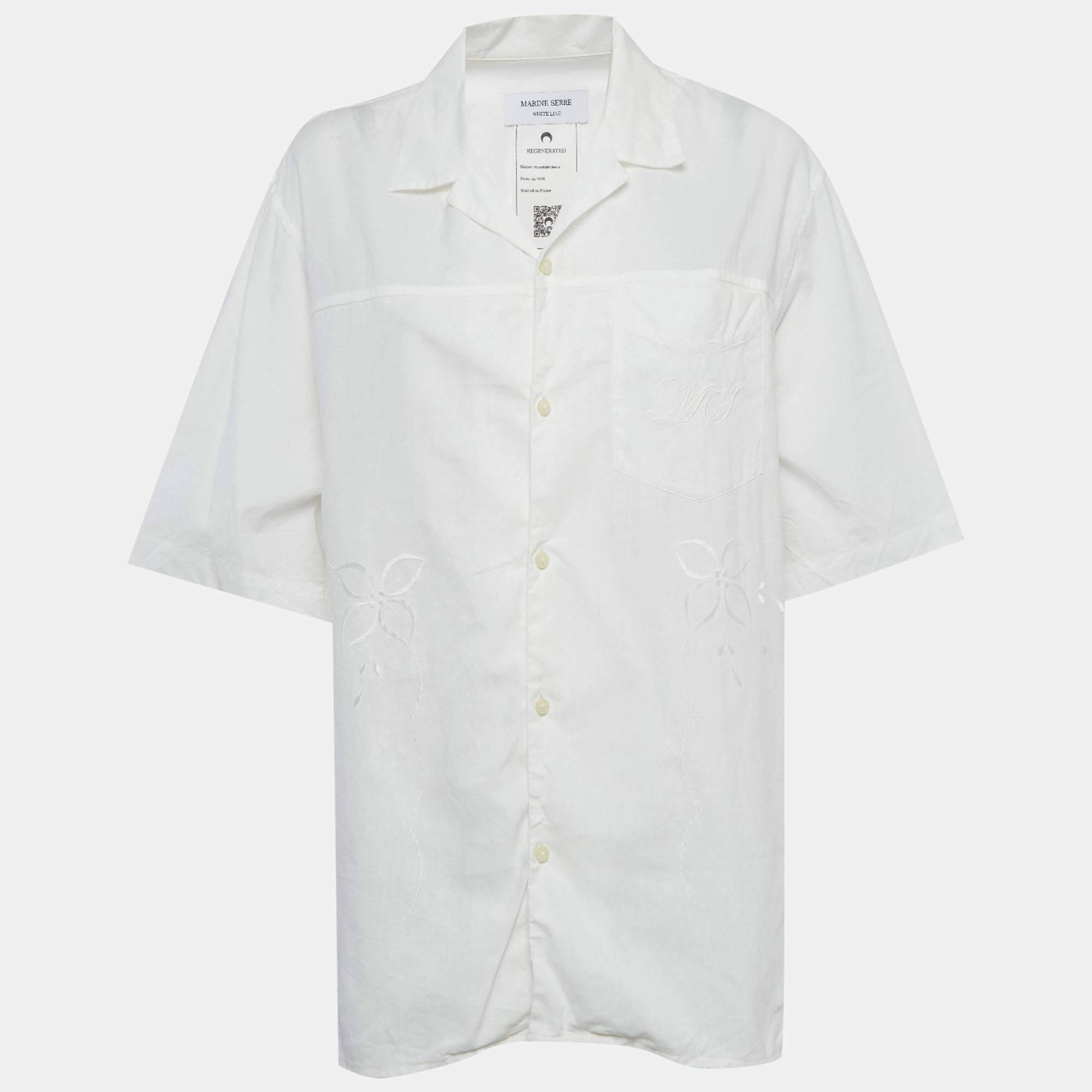 Pre Owned قميص مارين سير وايت لاين أبيض قطن مزين بدانتيل مطرز مقاس صغير (سمول)
