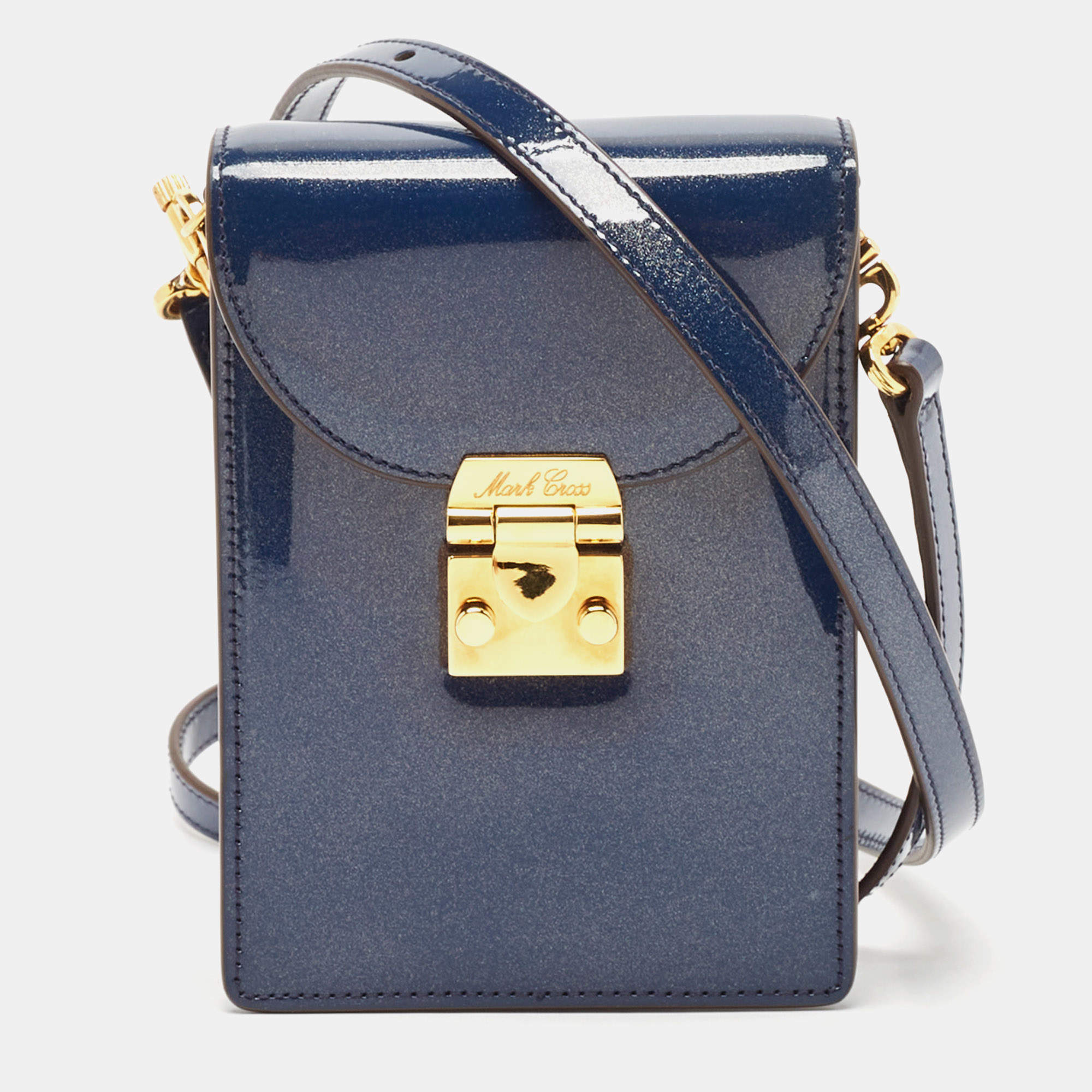 Mark Cross Blue Patent Leather Josephine Stardust Crossbody Bag