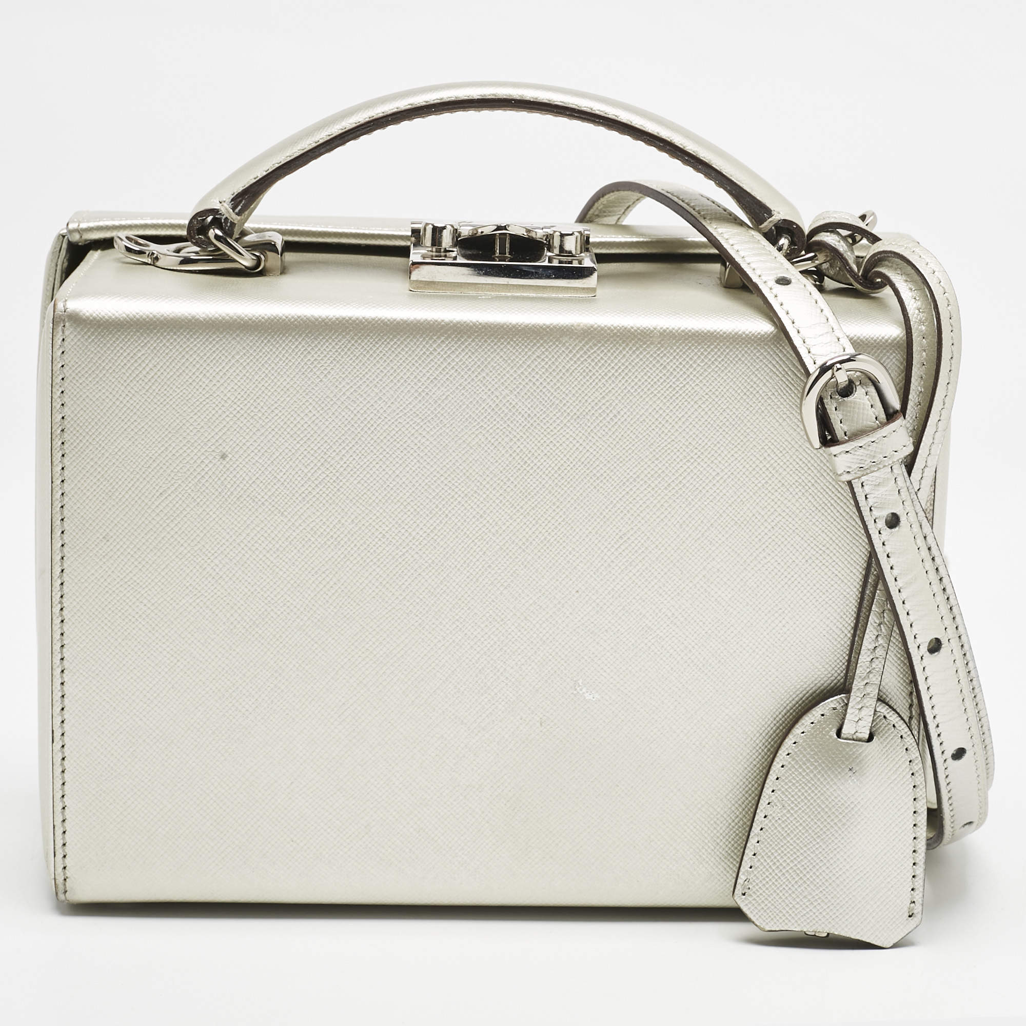 Mark Cross Silver Leather Small Grace Box Bag