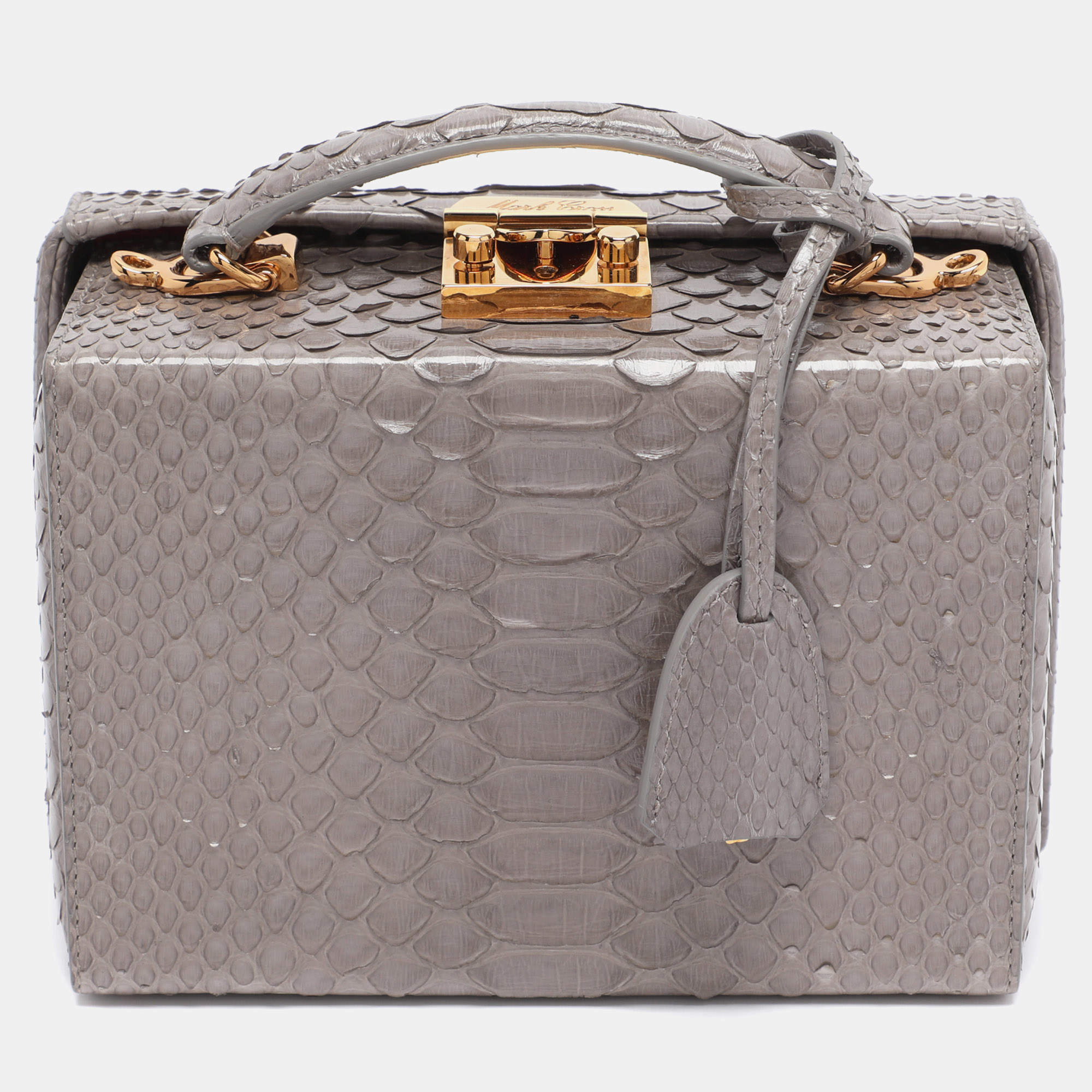 Pre Owned Mark Cross Grey Python Small Grace Box Bag
