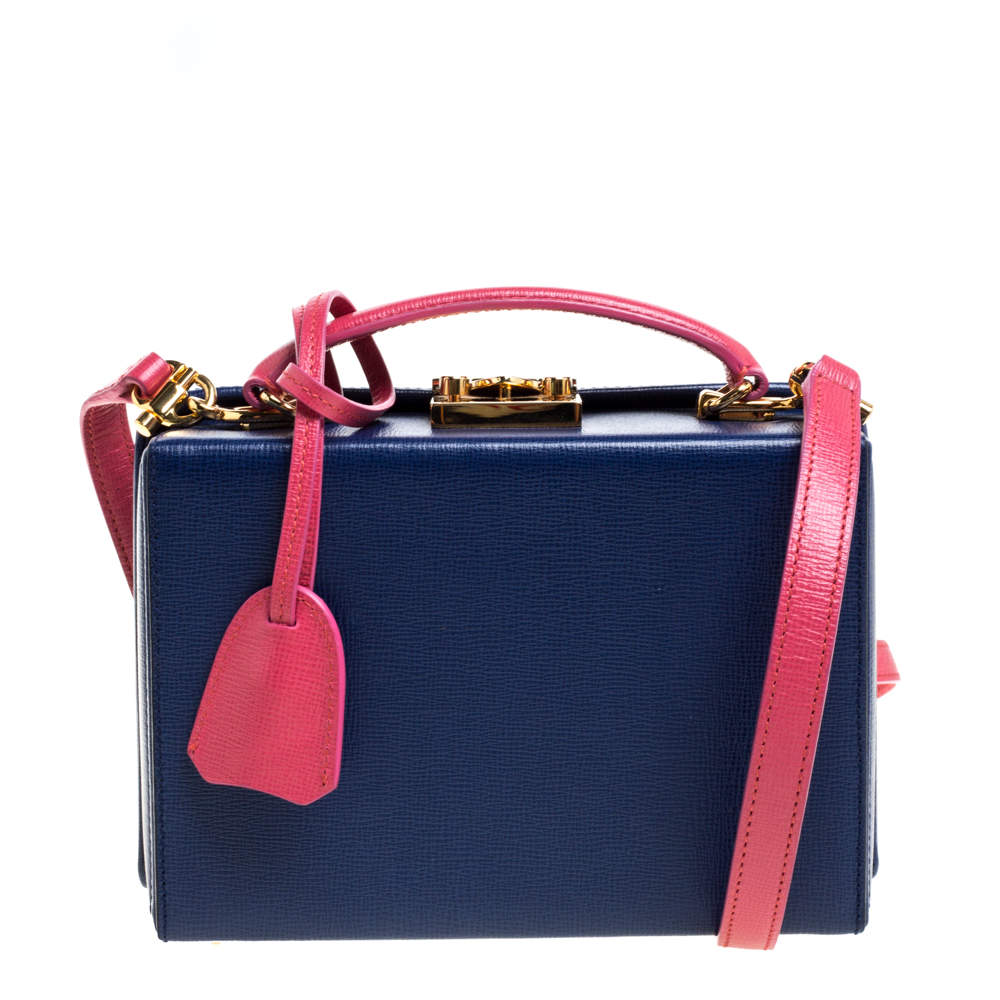 Pre Owned Mark Cross Blue/Pink Leather Grace Box Bag