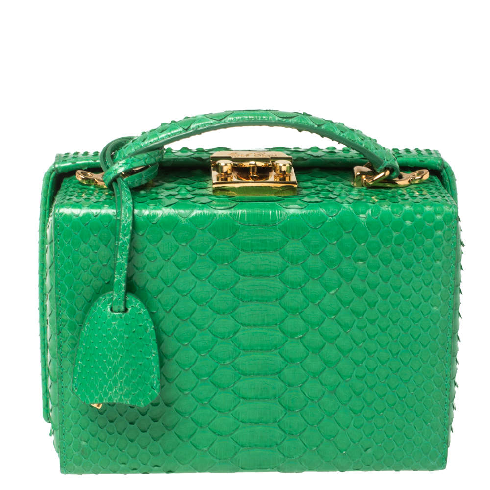 Mark Cross Green Python Small Grace Box Bag