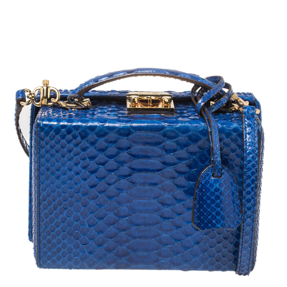 Mark Cross Blue Python Small Grace Box Bag