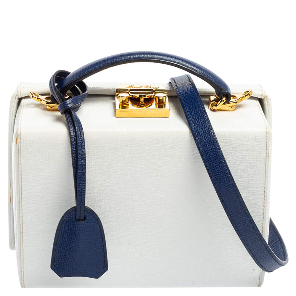 Mark Cross White/Blue Leather Small Grace Box Bag