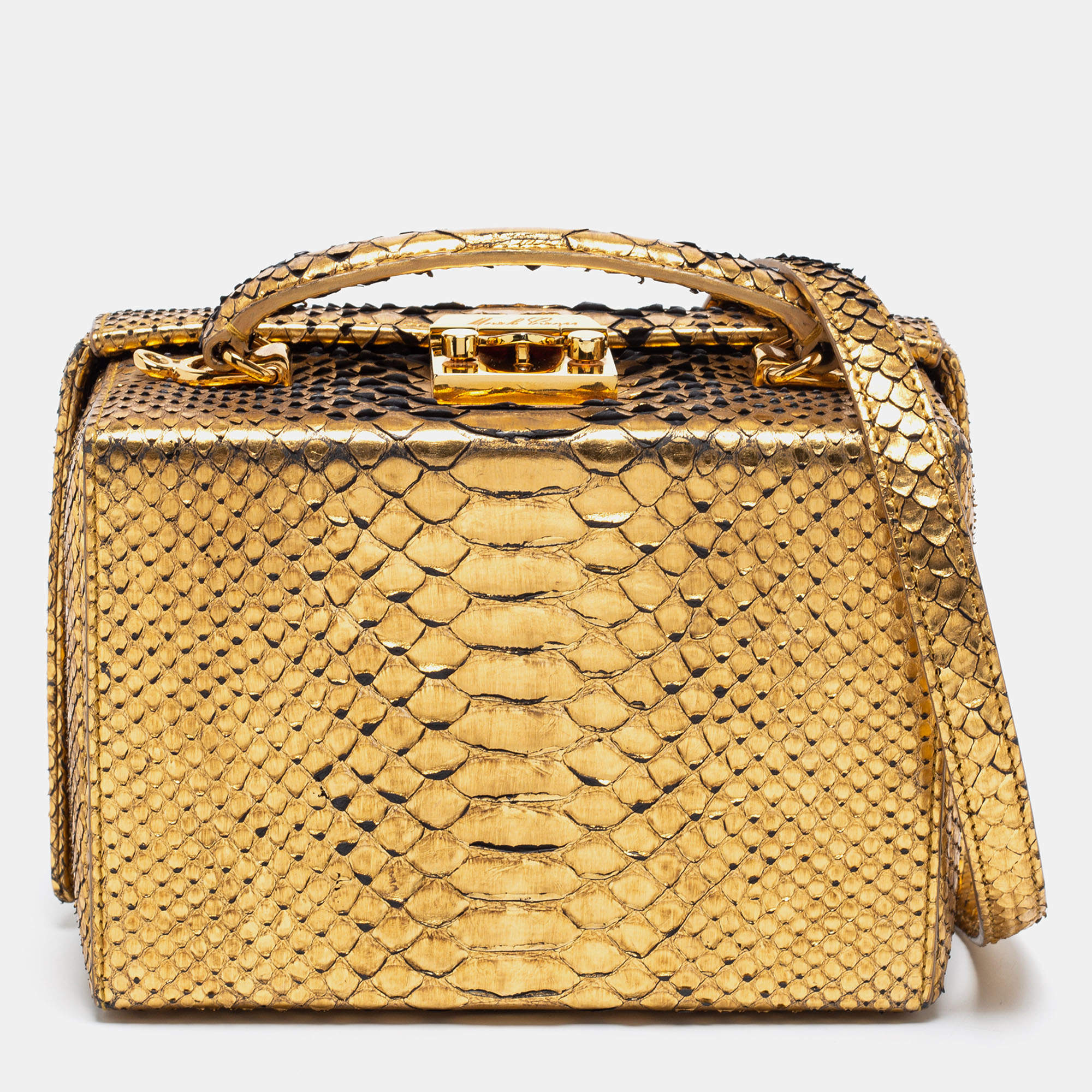 Mark Cross Gold Python Small Grace Box Bag