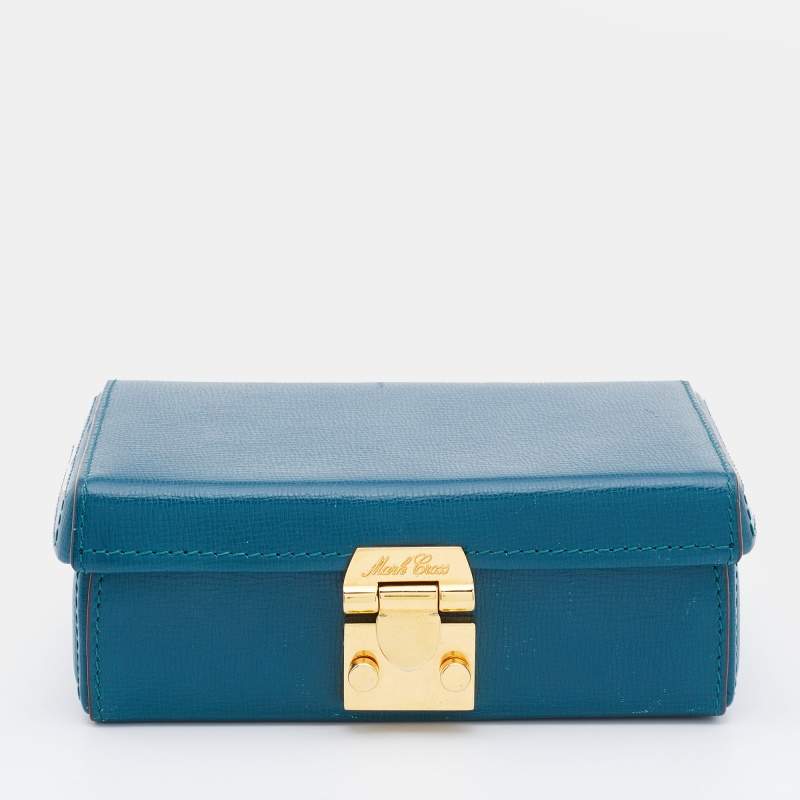 Pre Owned Mark Cross Blue Leather Grace Box Bag