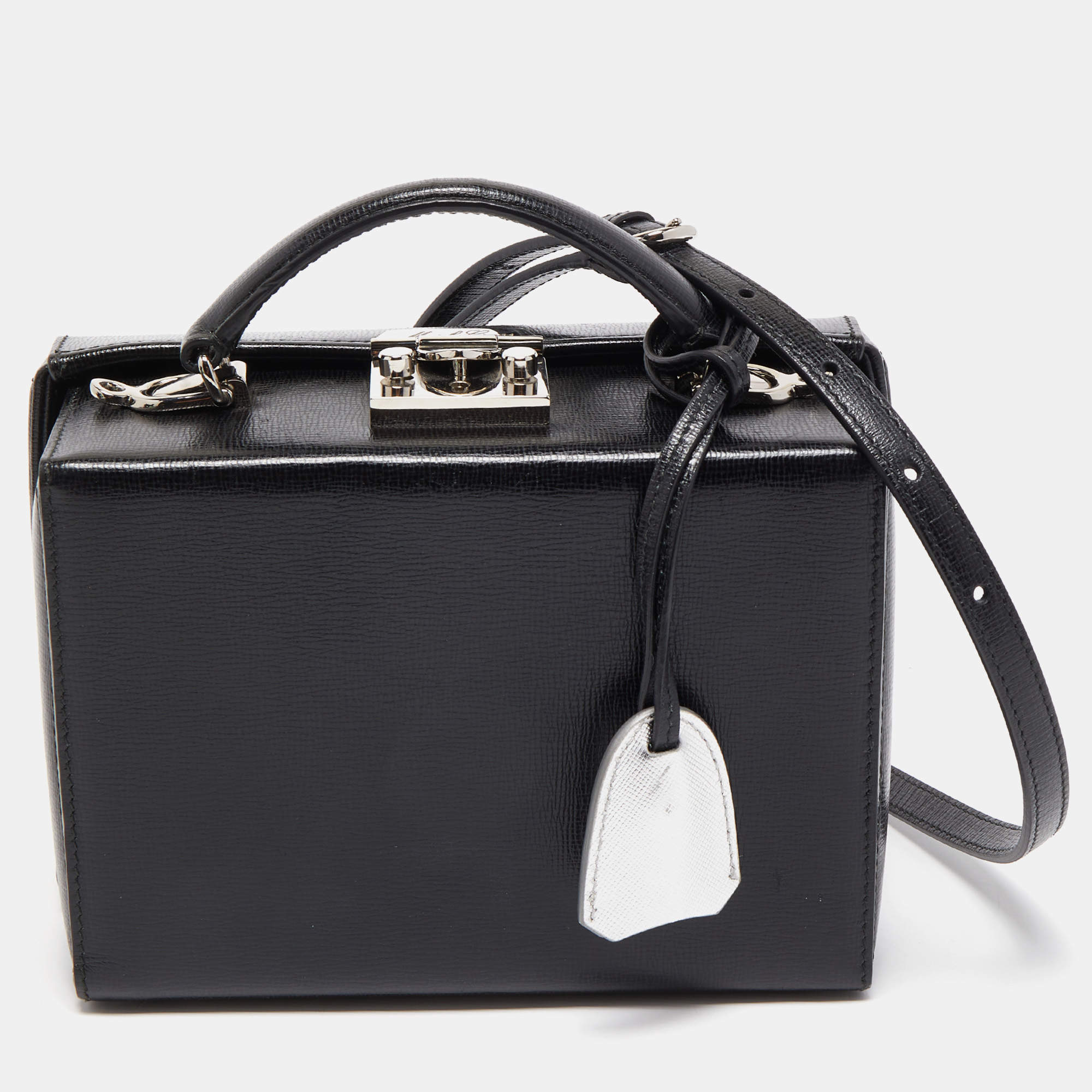 Pre Owned Mark Cross Black Leather Small Galaxy Grace Box Bag