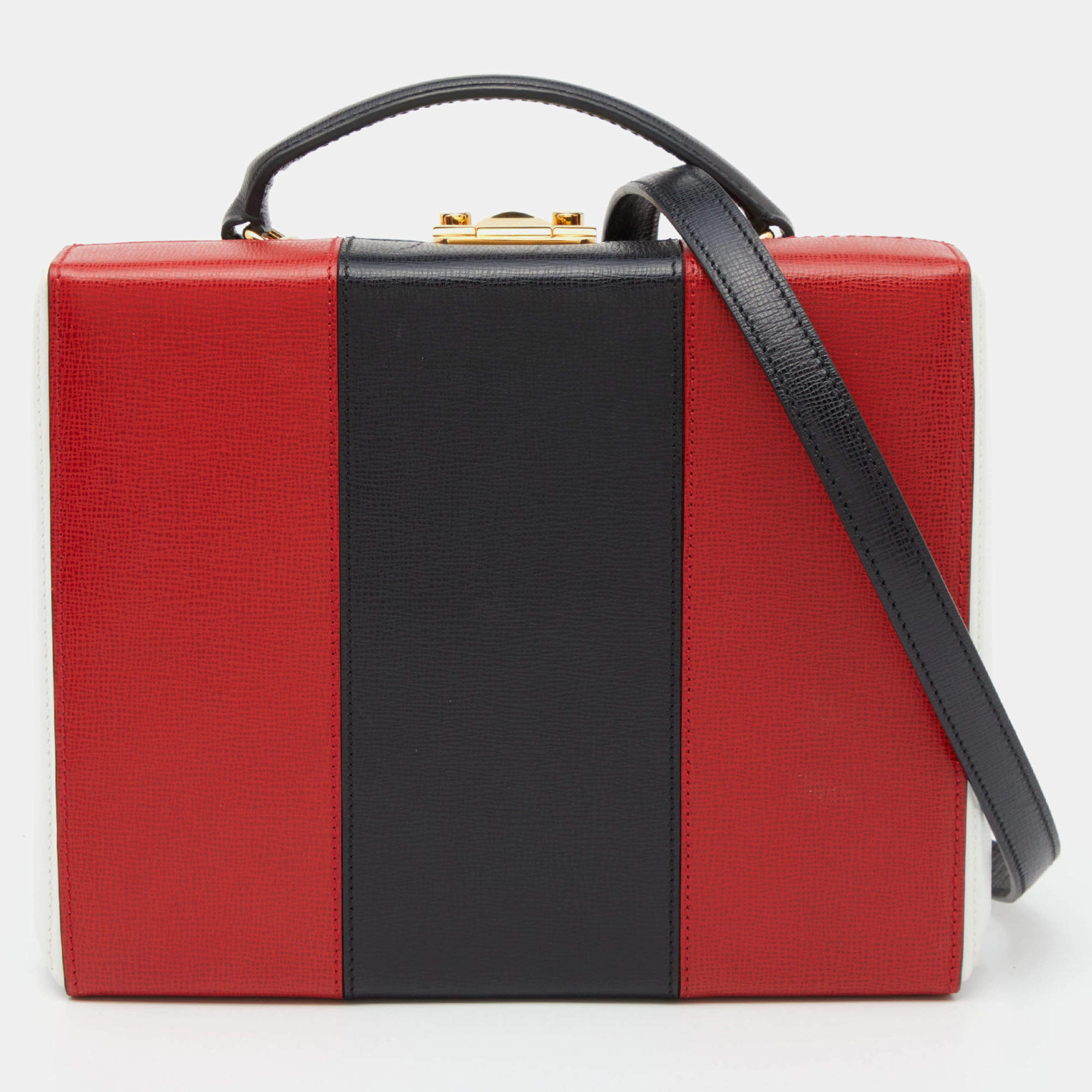 Mark Cross Tri Color Leather Grace Box Top Handle Bag