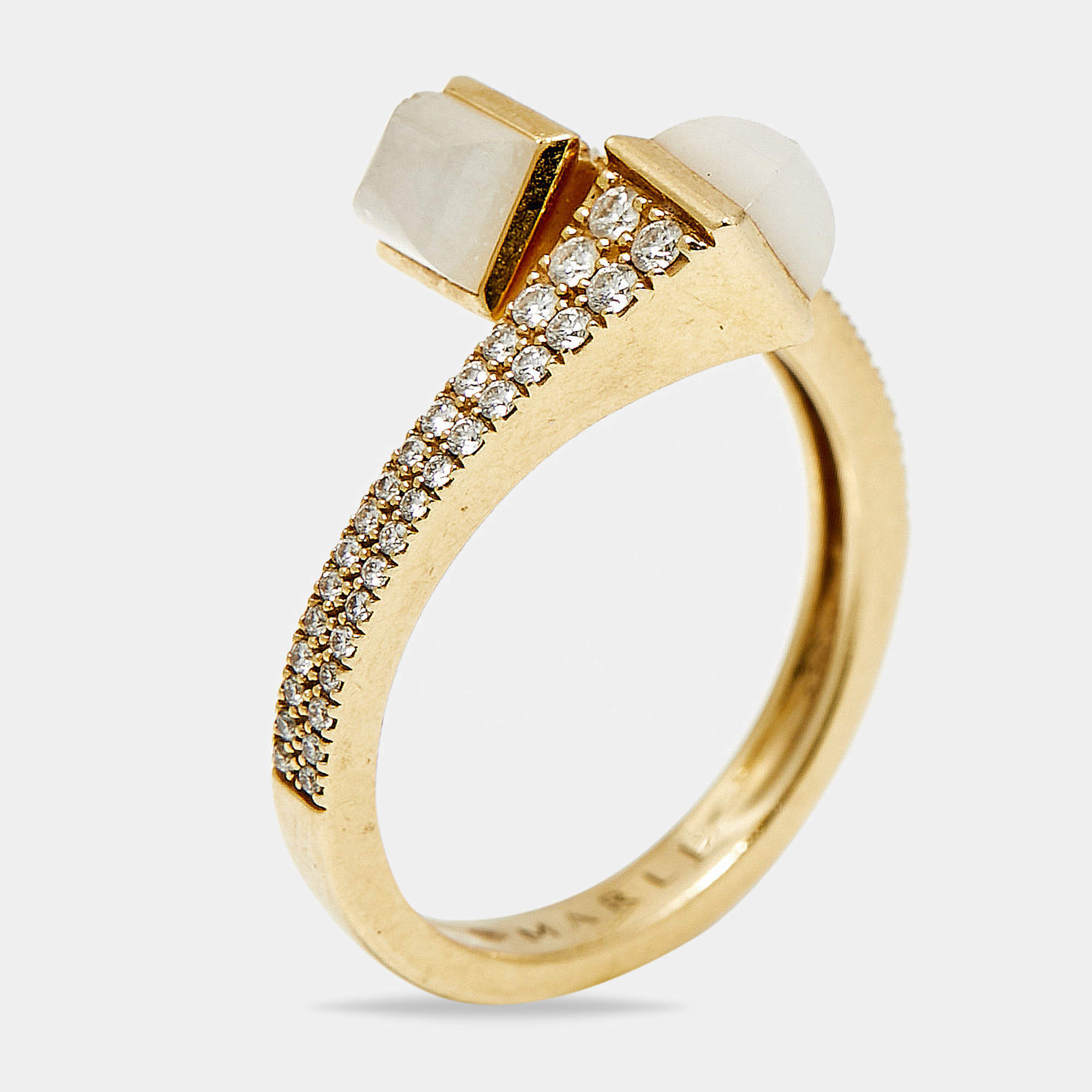 Pre Owned Marli Cleo Moonstone Diamonds 18k Yellow Gold Ring Size 52 