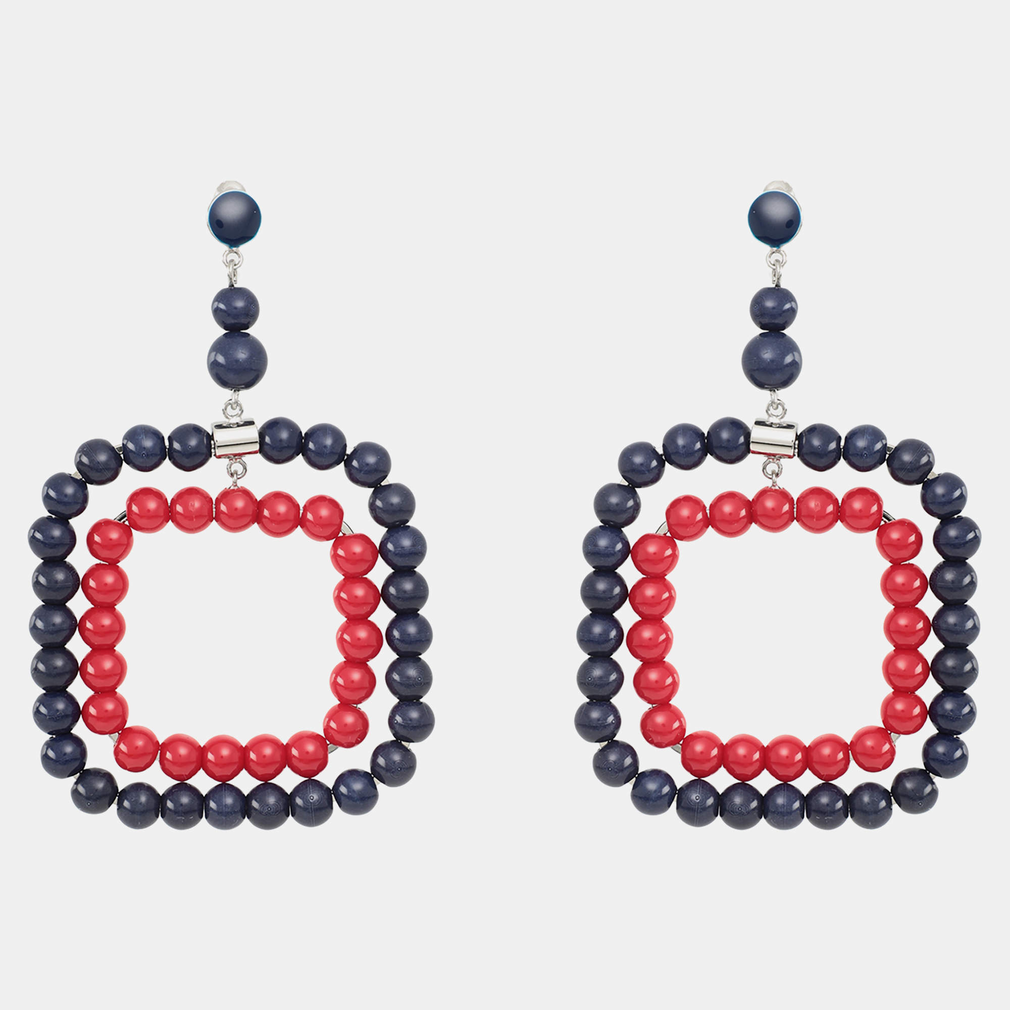 Pre Owned Marni Bi color Beads Silver Tone Long Earrings