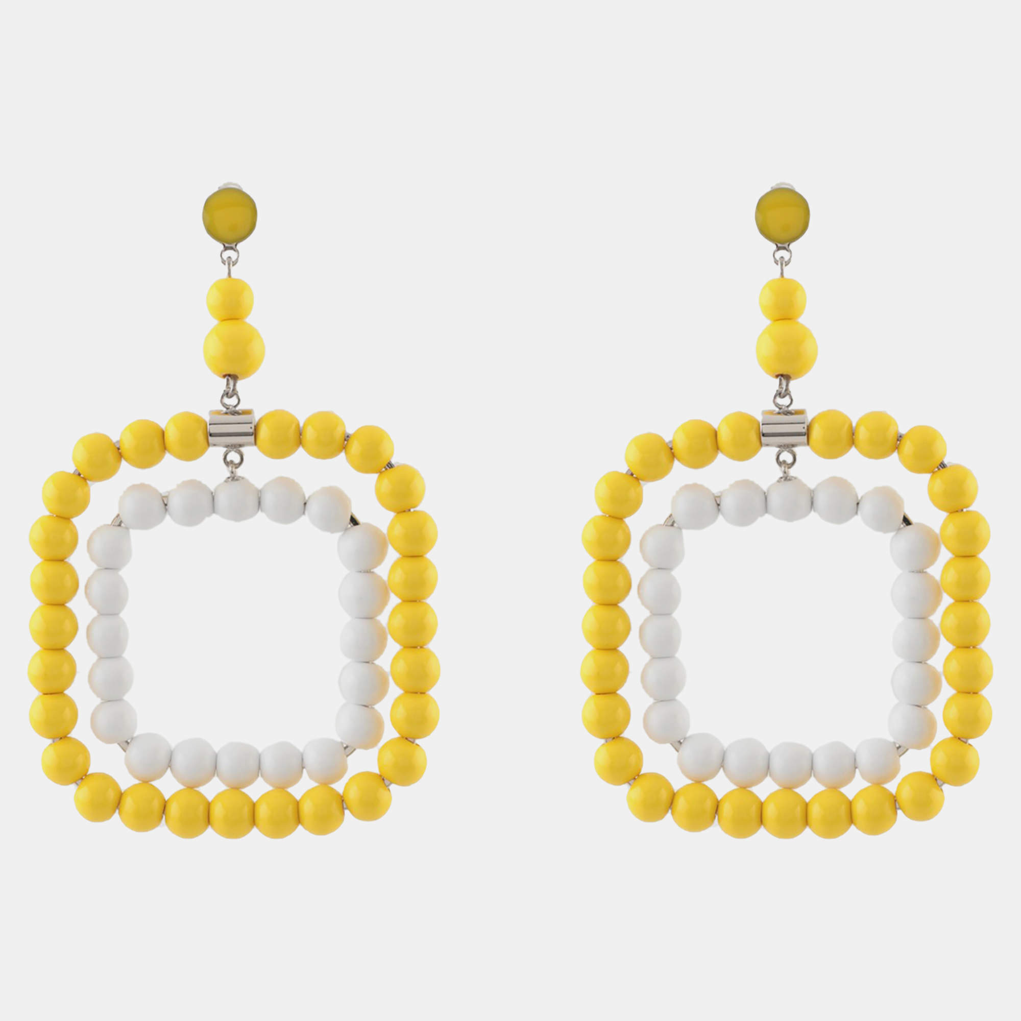 Marni Yellow White Resin Bead Silver Tone Earrings
