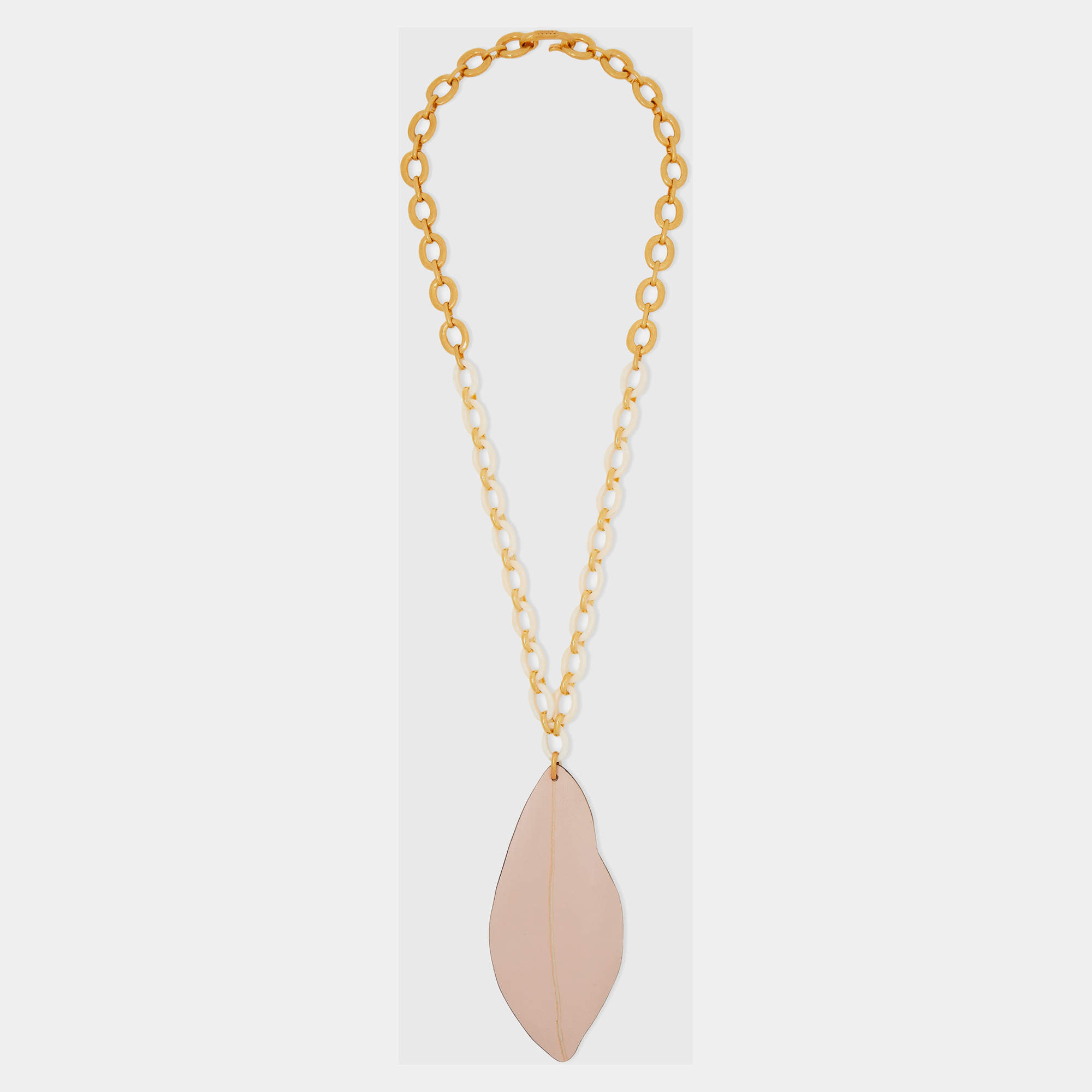 Marni Leather Gold Tone Chain Link Pendant Necklace