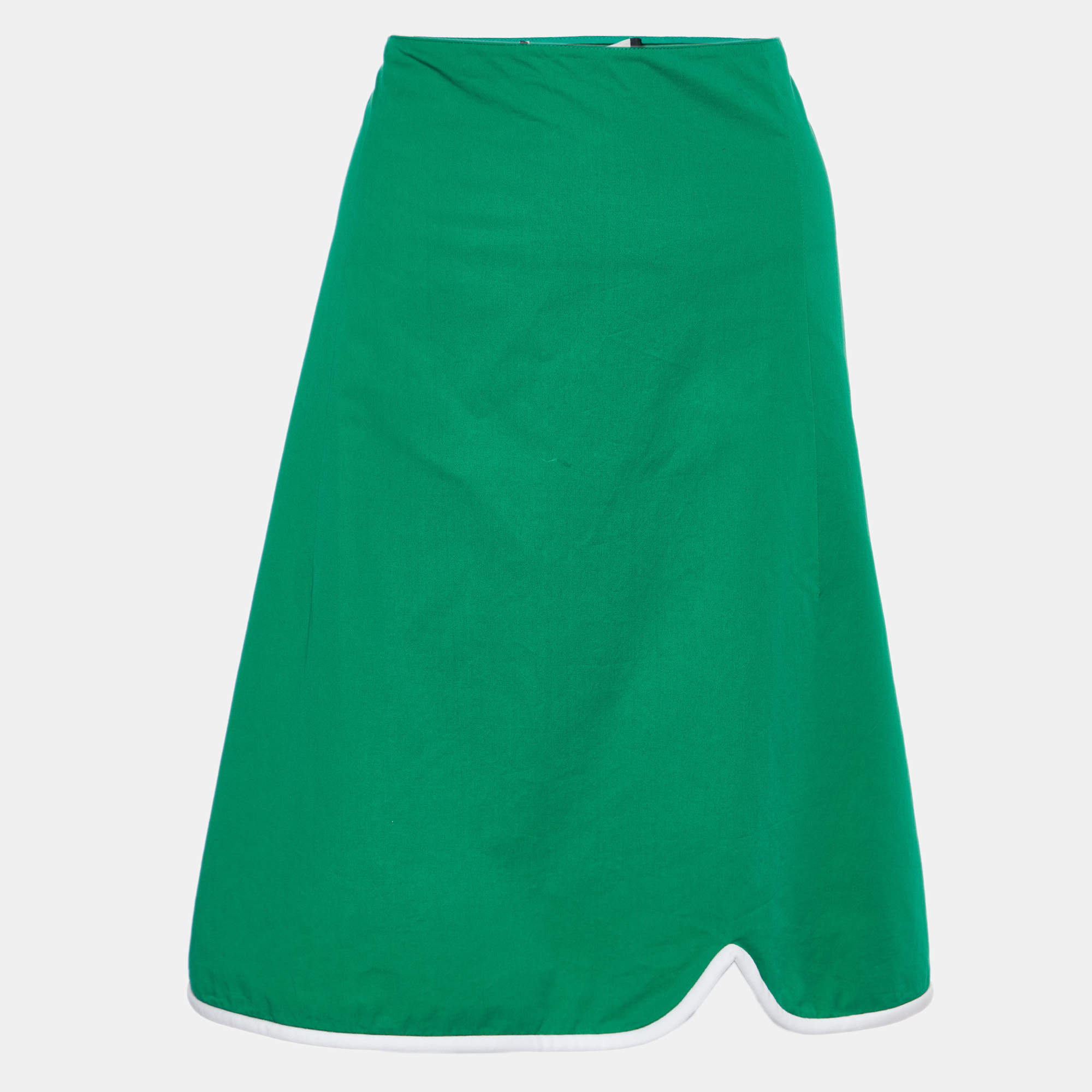 Pre Owned Marni Green Cotton Contrast Trim Knee Length Skirt L