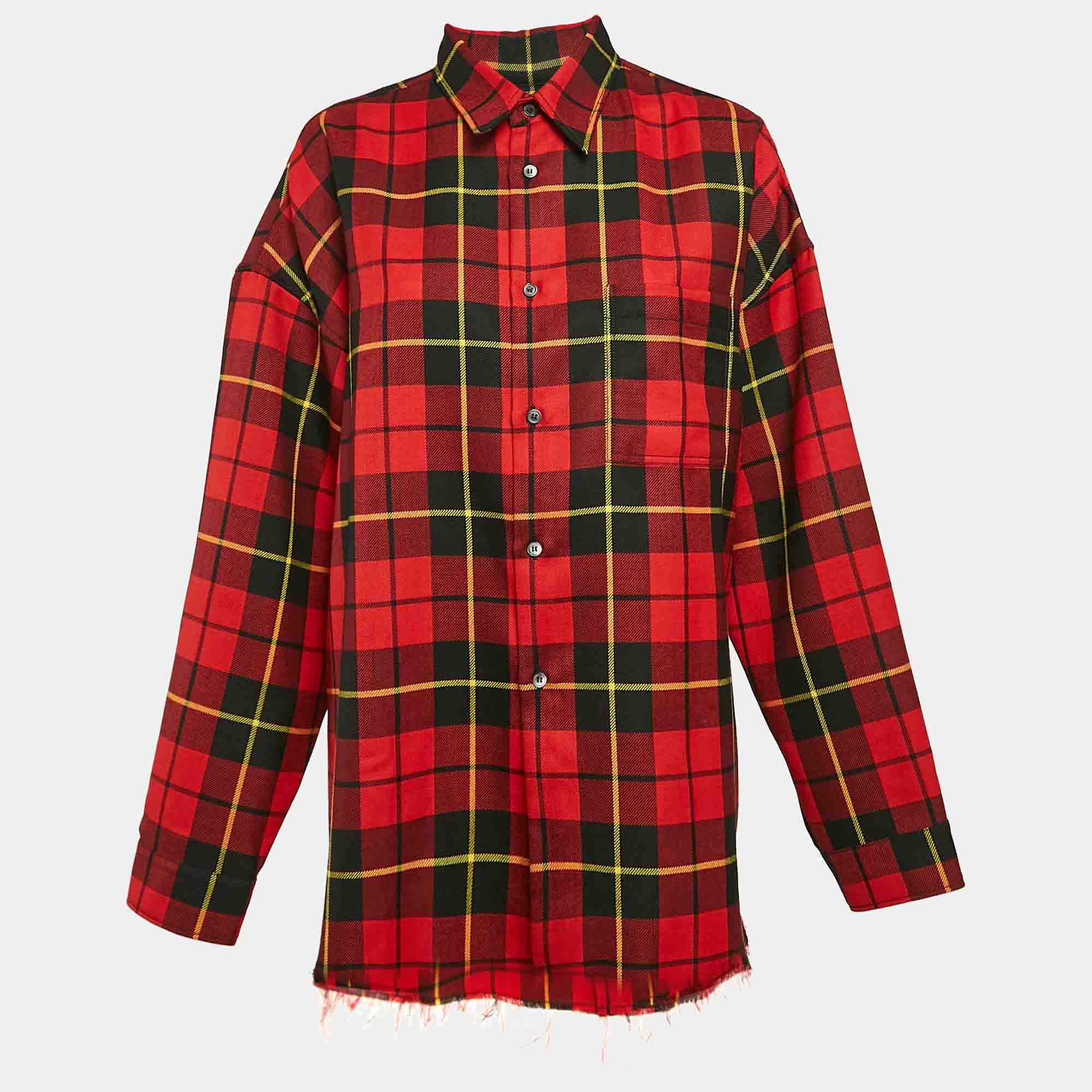 Pre Owned Marni Red Checks Cotton Oversized Shirt L
