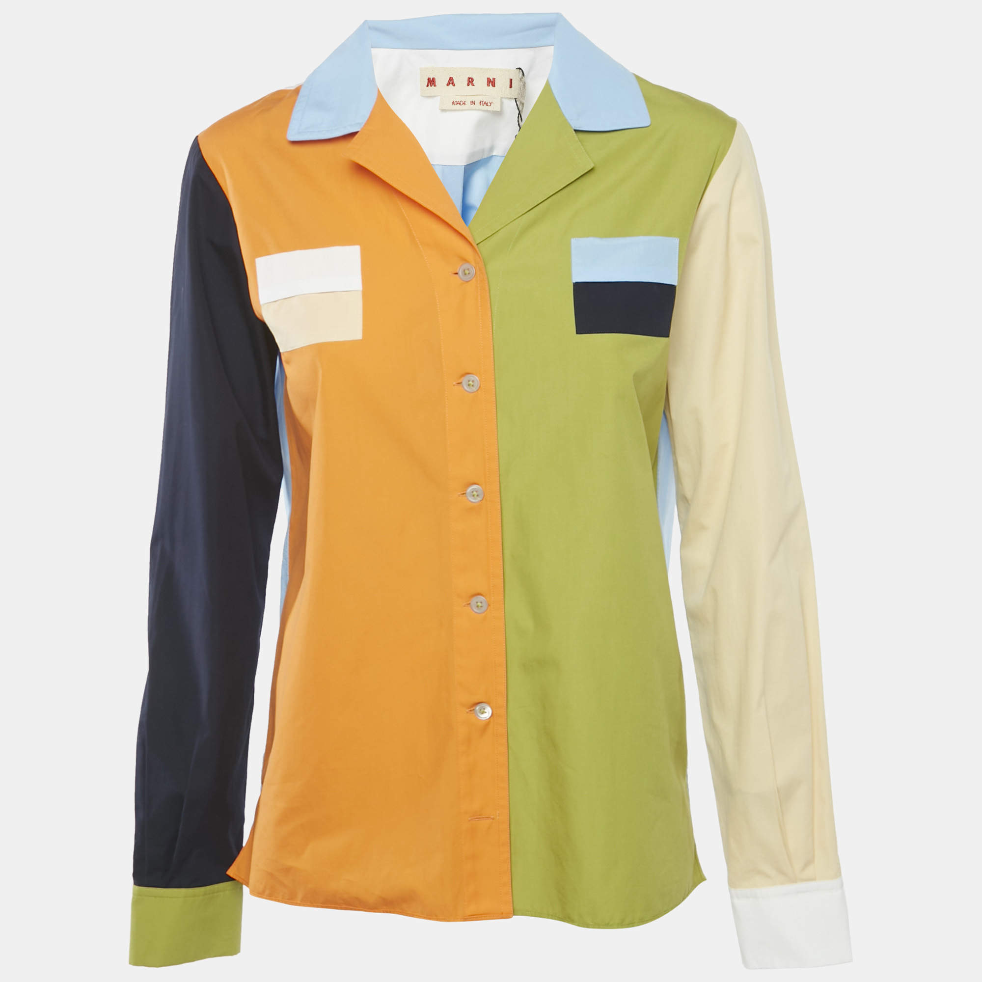 Pre Owned Marni Colorblocked Cotton Long Sleeve Shirt S