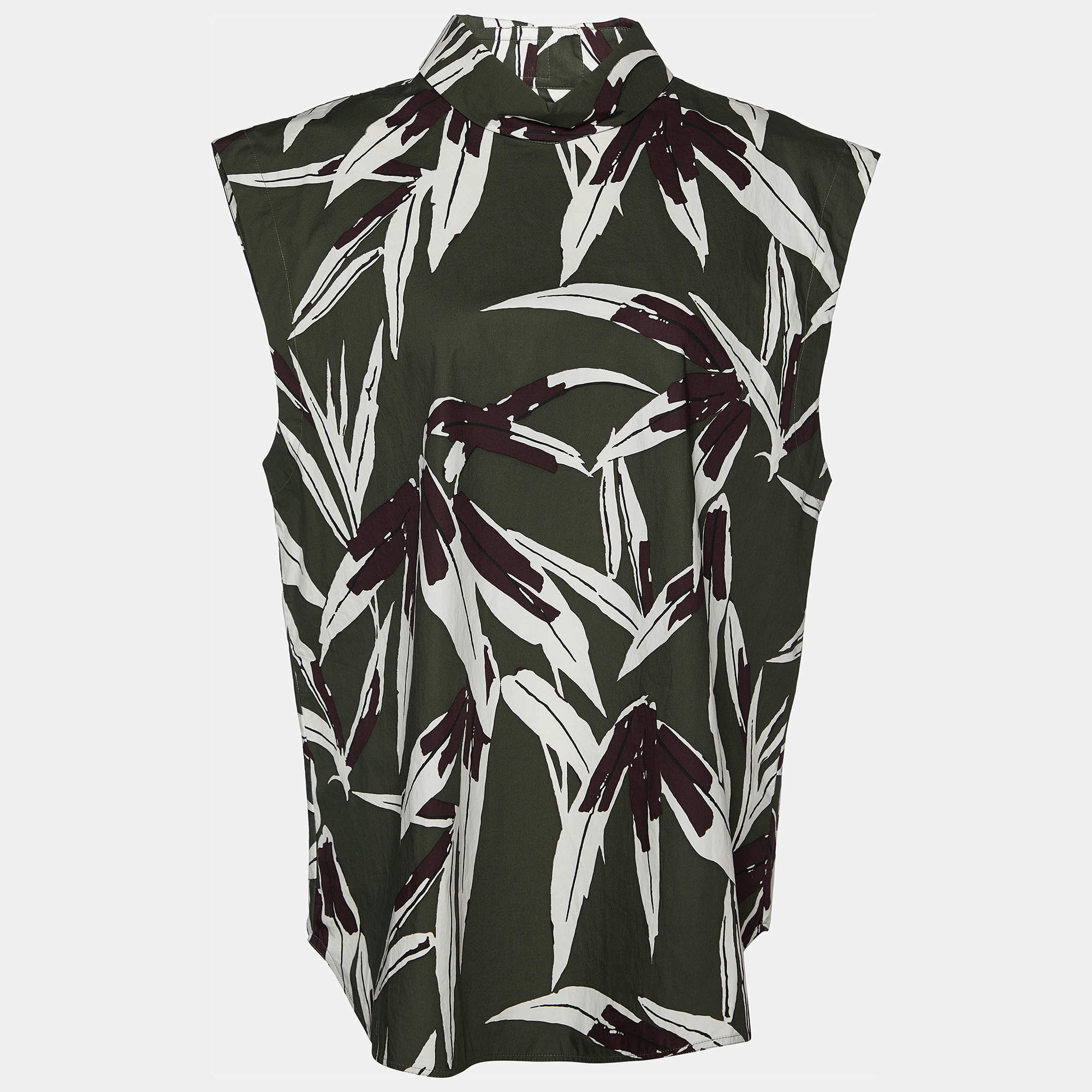 Pre Owned Marni Green Printed Cotton Sleeveless Top M