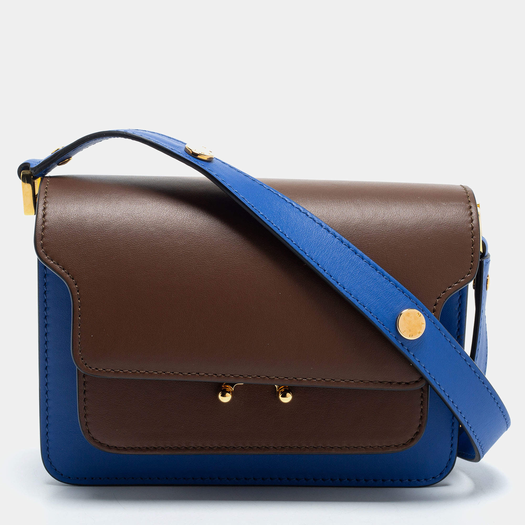 Marni Brown Blue Leather Trunk Shoulder Bag Marni TLC