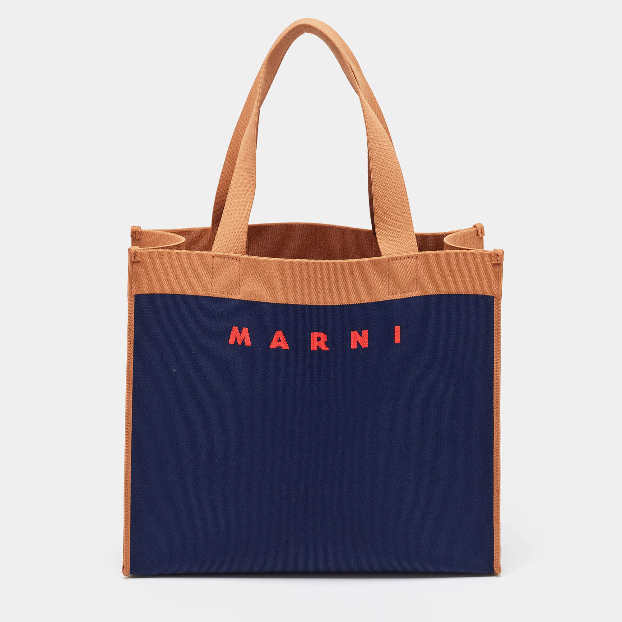 Pre Owned Marni Navy Blue/Brown Knit Fabric Medium Shopper Tote